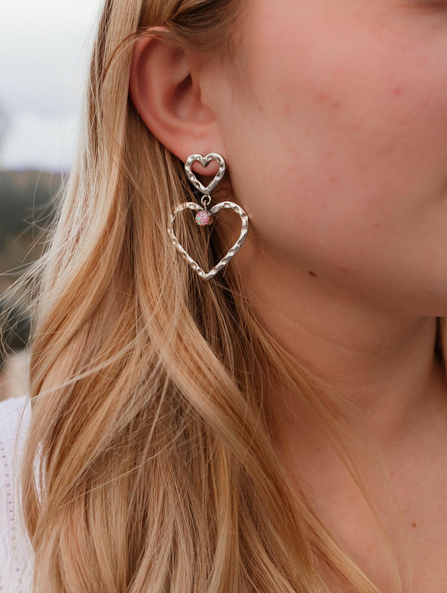 Double The Love Heart Stone Earrings-Drop Earrings-Krush Kandy, Women's Online Fashion Boutique Located in Phoenix, Arizona (Scottsdale Area)