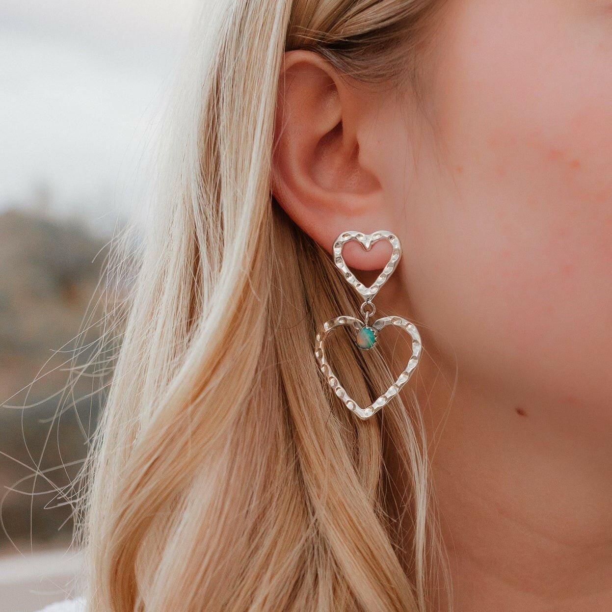Double The Love Heart Stone Earrings-Drop Earrings-Krush Kandy, Women's Online Fashion Boutique Located in Phoenix, Arizona (Scottsdale Area)