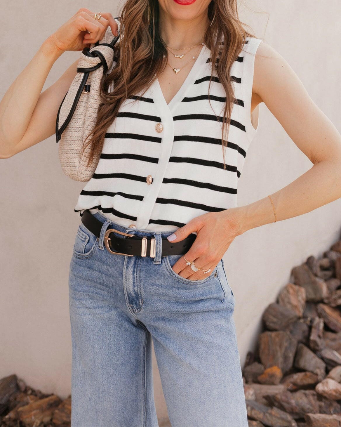 Elevated Stripe Button Down Tank Top-Tanks-Krush Kandy, Women's Online Fashion Boutique Located in Phoenix, Arizona (Scottsdale Area)
