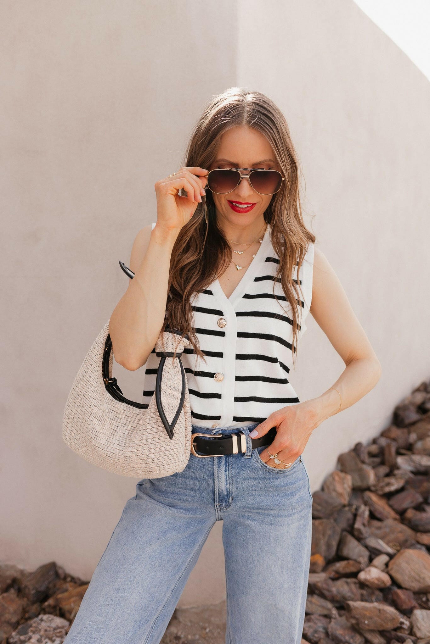 Elevated Stripe Button Down Tank Top-Tanks-Krush Kandy, Women's Online Fashion Boutique Located in Phoenix, Arizona (Scottsdale Area)