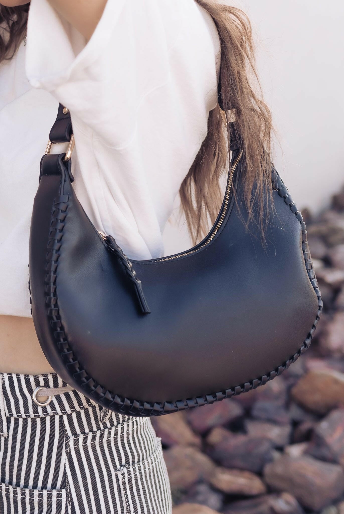 Aria Whipstitch Crescent Shoulder Bag-handbags-Krush Kandy, Women's Online Fashion Boutique Located in Phoenix, Arizona (Scottsdale Area)