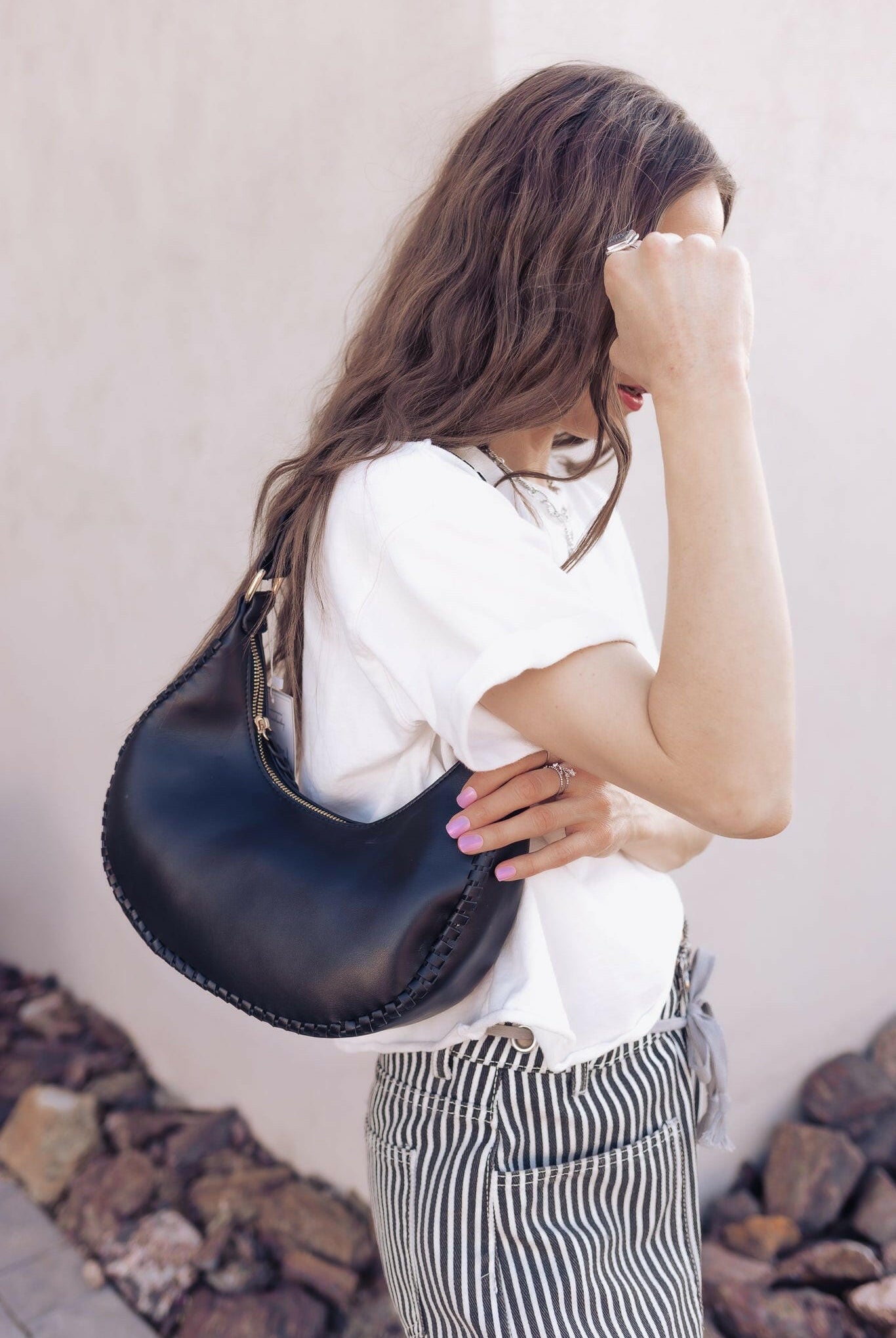 Aria Whipstitch Crescent Shoulder Bag-handbags-Krush Kandy, Women's Online Fashion Boutique Located in Phoenix, Arizona (Scottsdale Area)