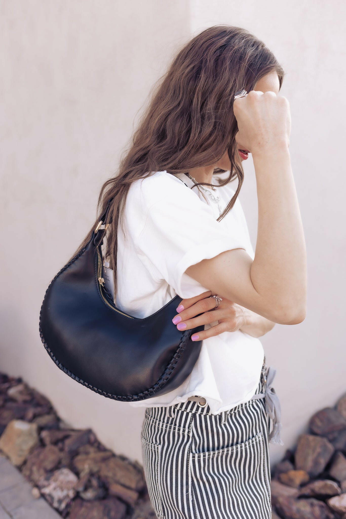 Aria Whipstitch Crescent Shoulder Bag-handbags-Krush Kandy, Women's Online Fashion Boutique Located in Phoenix, Arizona (Scottsdale Area)