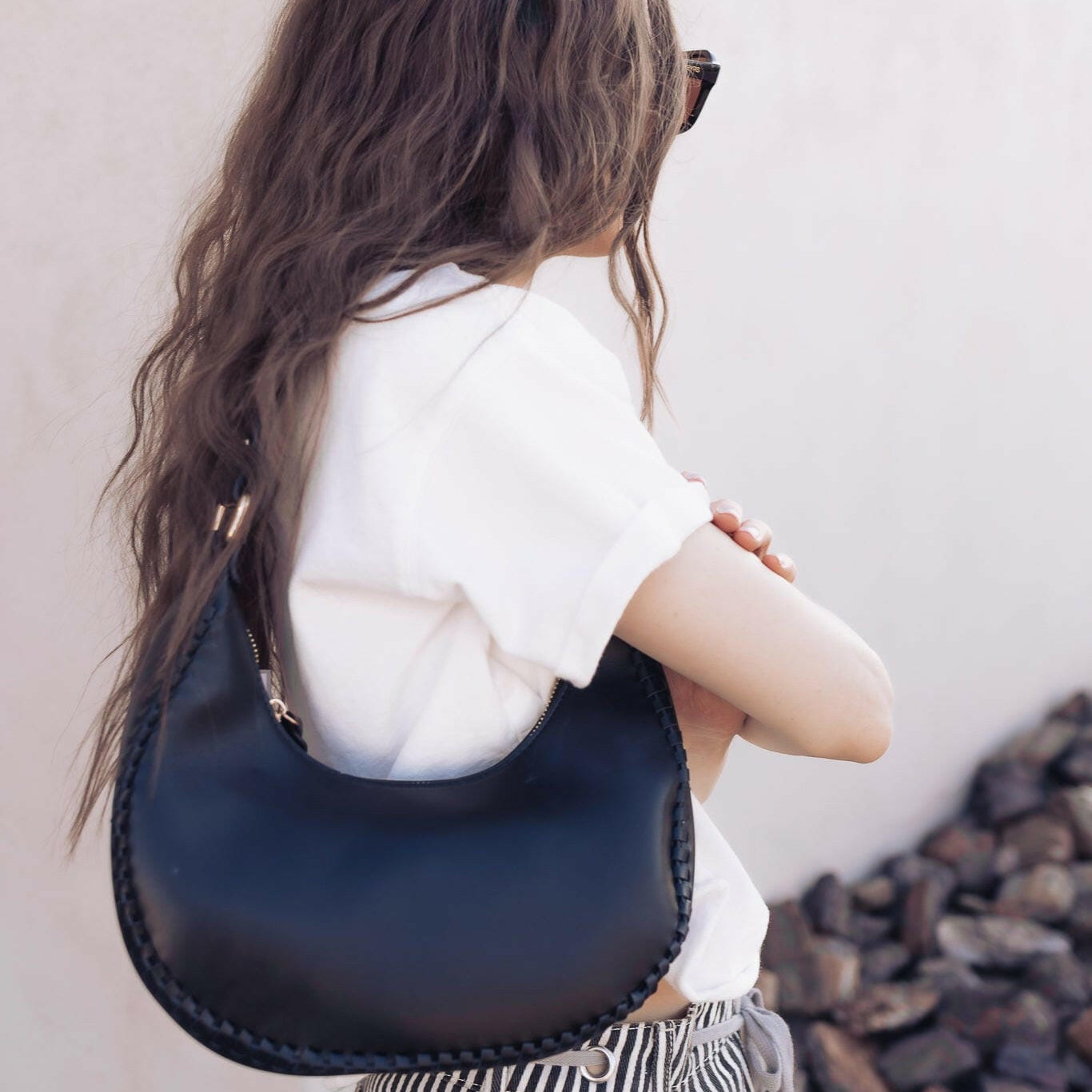 Aria Whipstitch Crescent Shoulder Bag-handbags-Krush Kandy, Women's Online Fashion Boutique Located in Phoenix, Arizona (Scottsdale Area)