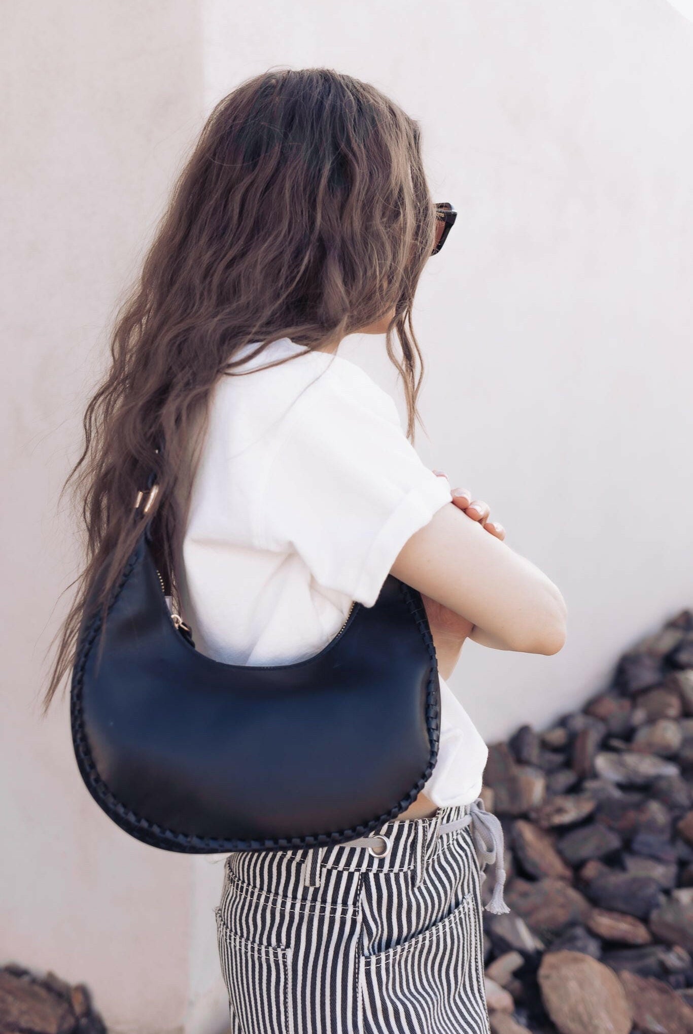 Aria Whipstitch Crescent Shoulder Bag-handbags-Krush Kandy, Women's Online Fashion Boutique Located in Phoenix, Arizona (Scottsdale Area)