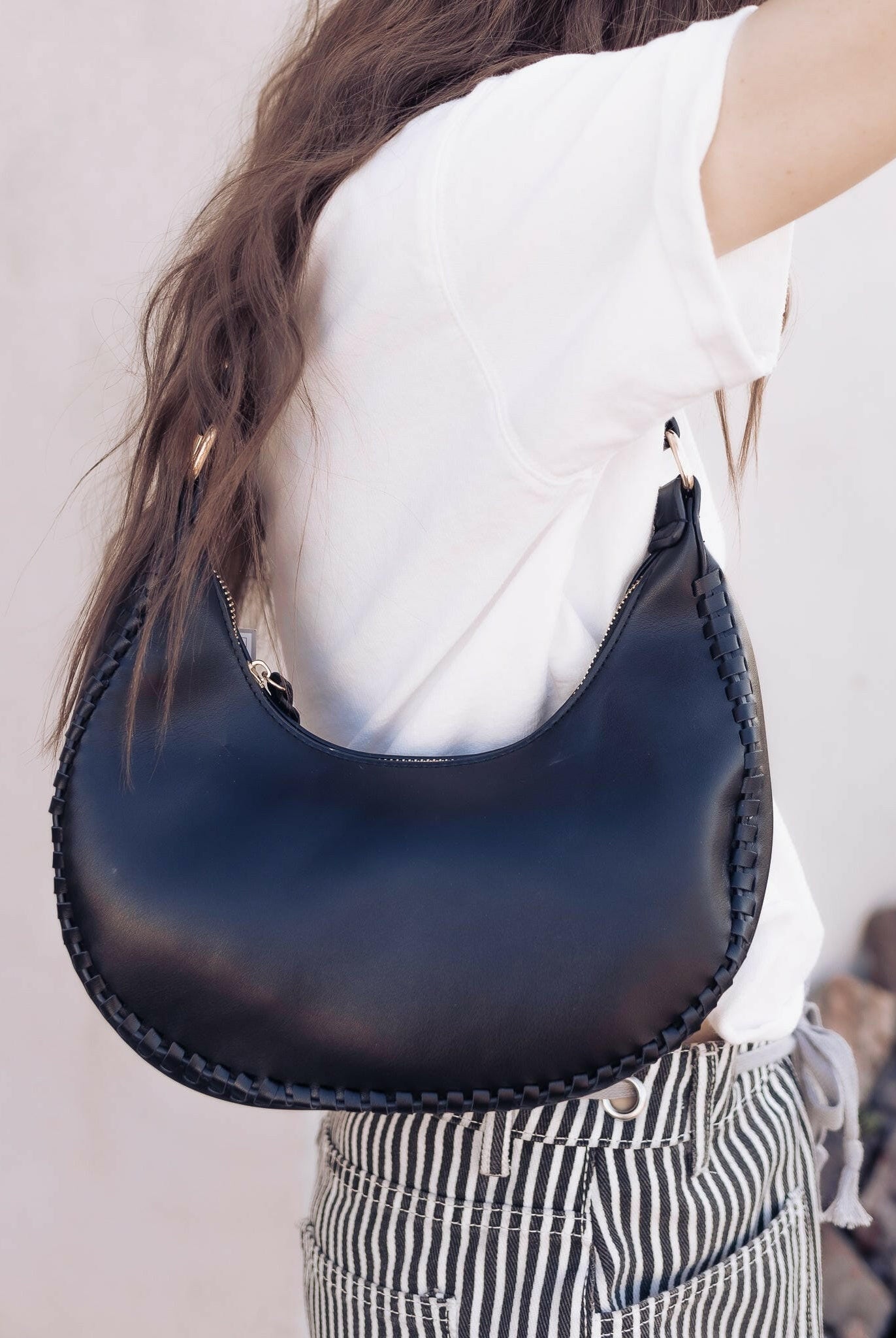 Aria Whipstitch Crescent Shoulder Bag-handbags-Krush Kandy, Women's Online Fashion Boutique Located in Phoenix, Arizona (Scottsdale Area)