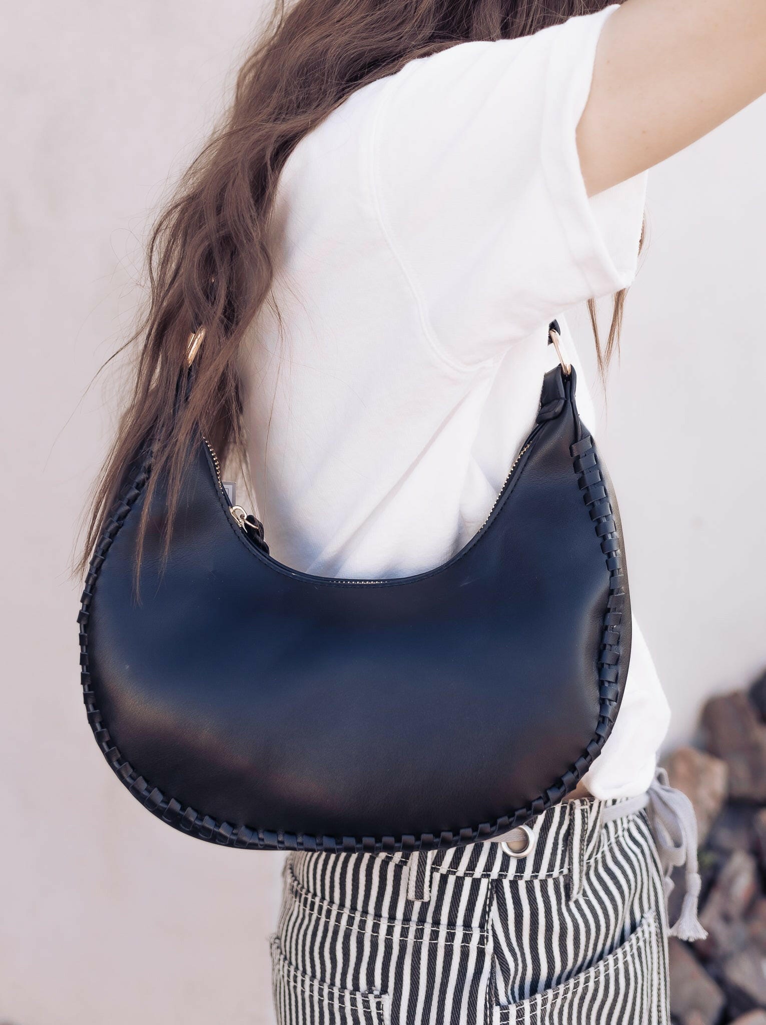 Aria Whipstitch Crescent Shoulder Bag-handbags-Krush Kandy, Women's Online Fashion Boutique Located in Phoenix, Arizona (Scottsdale Area)