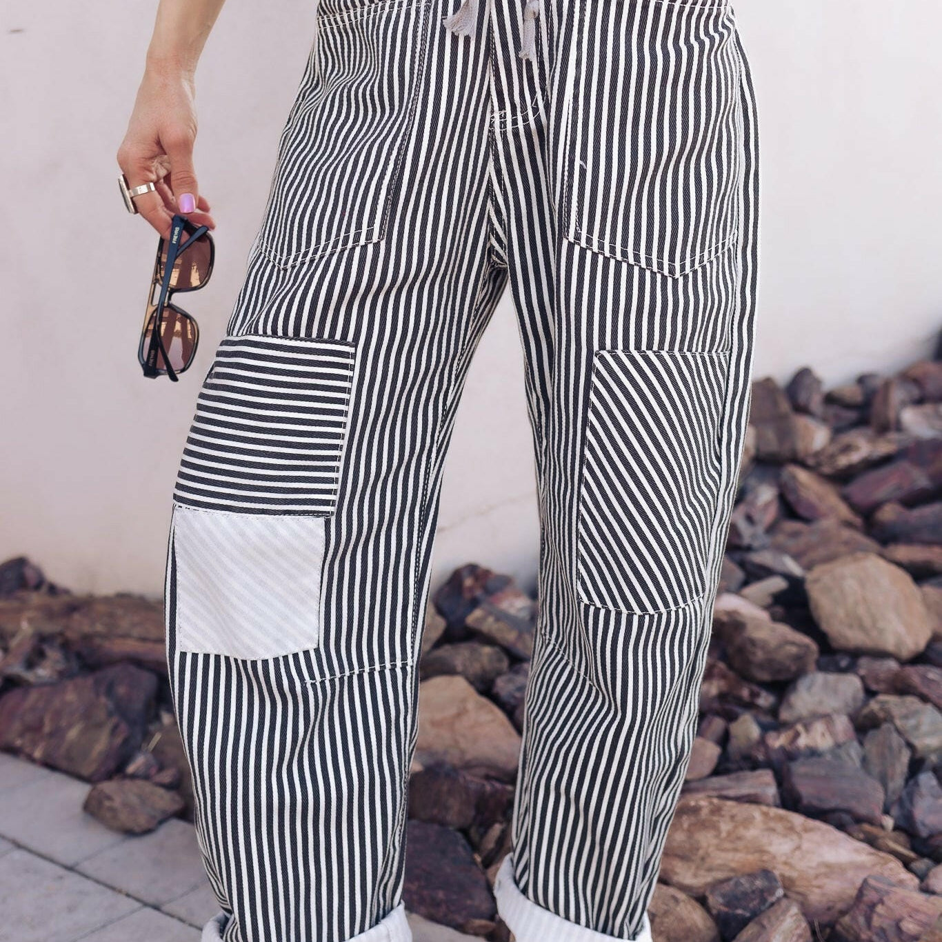 Easy Days Patchwork Railroad Striped Pants-Pants-Krush Kandy, Women's Online Fashion Boutique Located in Phoenix, Arizona (Scottsdale Area)