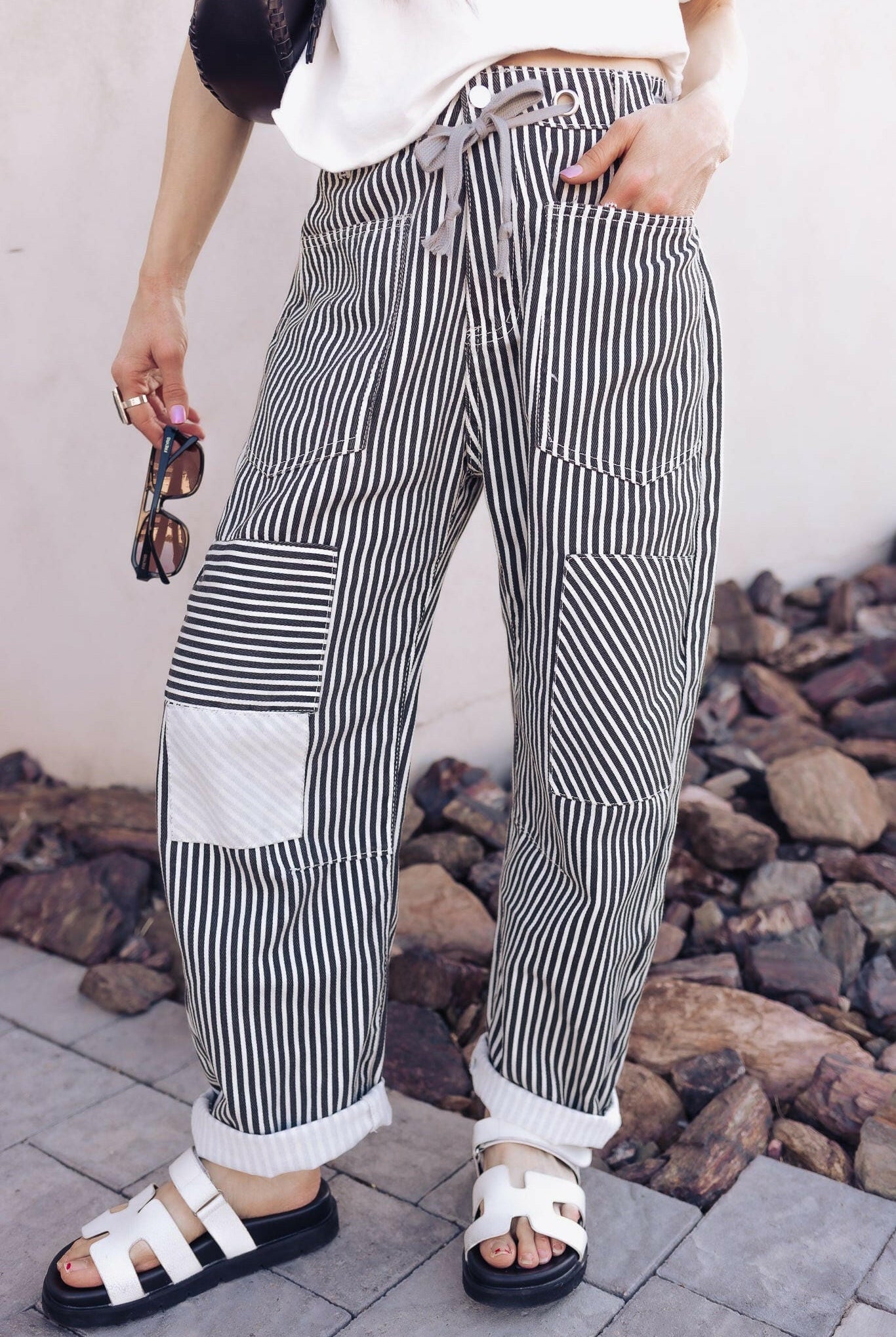 Easy Days Patchwork Railroad Striped Pants-Pants-Krush Kandy, Women's Online Fashion Boutique Located in Phoenix, Arizona (Scottsdale Area)
