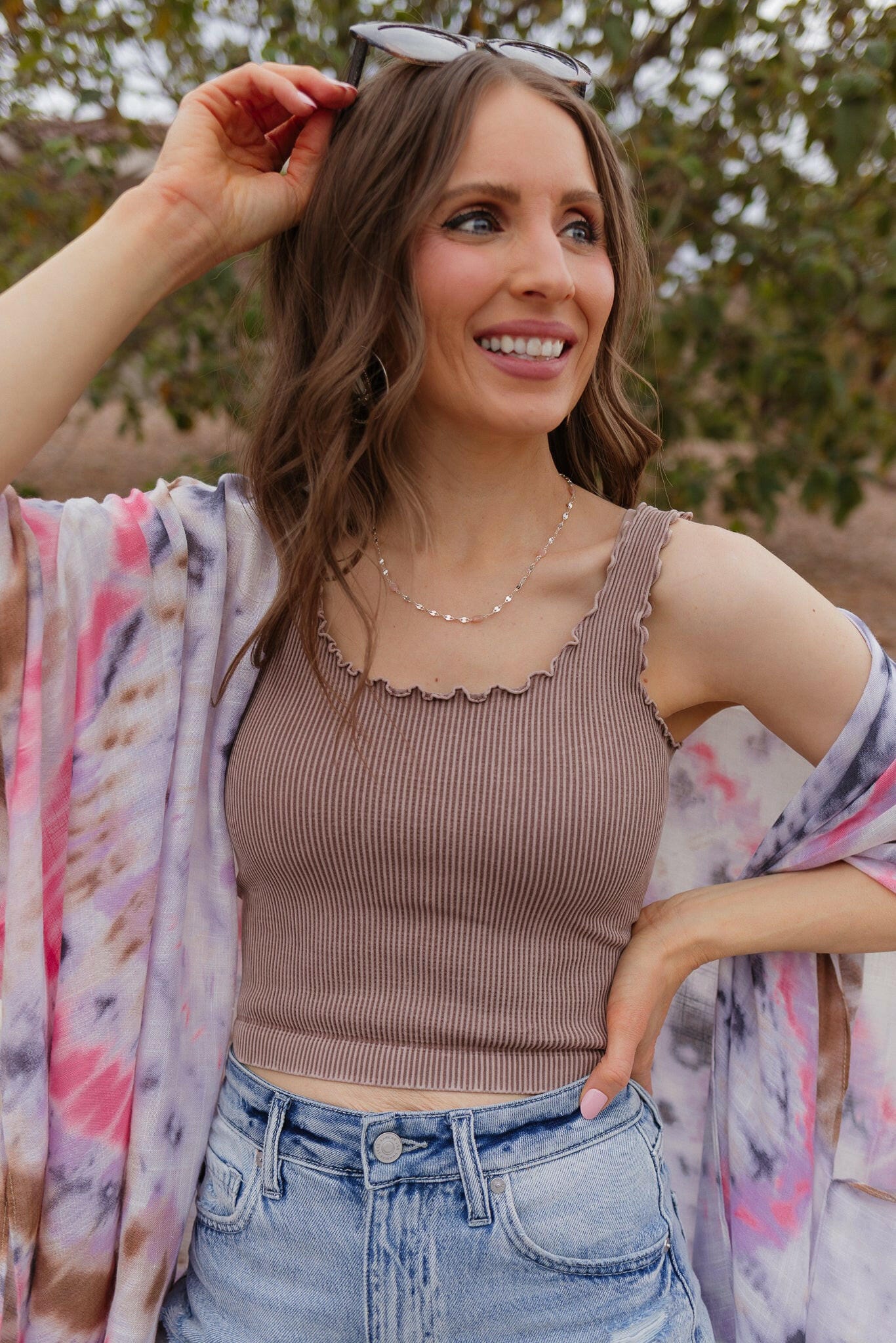 NIKI BIKI Vintage Lettuce Edge Crop Top-Tanks-Krush Kandy, Women's Online Fashion Boutique Located in Phoenix, Arizona (Scottsdale Area)