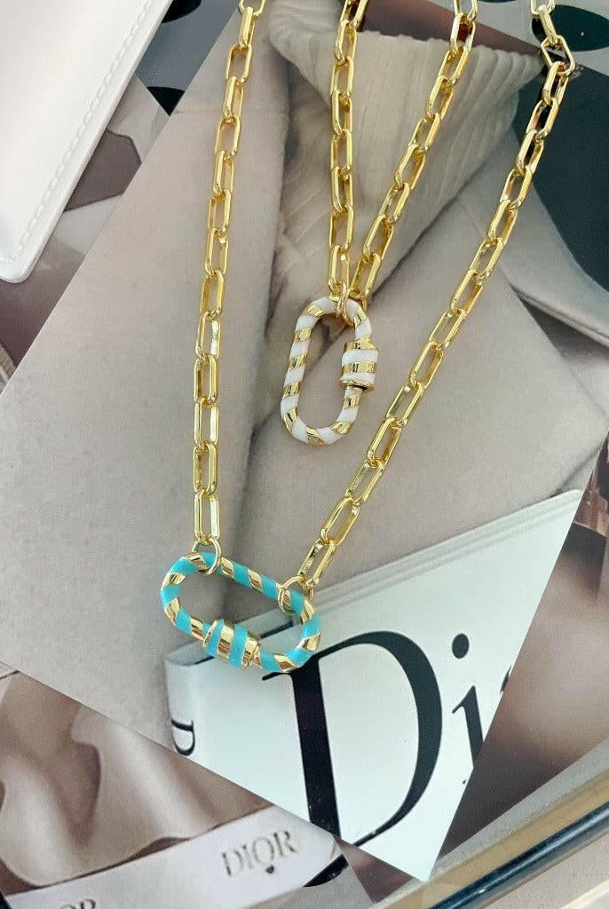 Enamel Stripe Carabiner Magnetic Necklace-Necklaces-Krush Kandy, Women's Online Fashion Boutique Located in Phoenix, Arizona (Scottsdale Area)