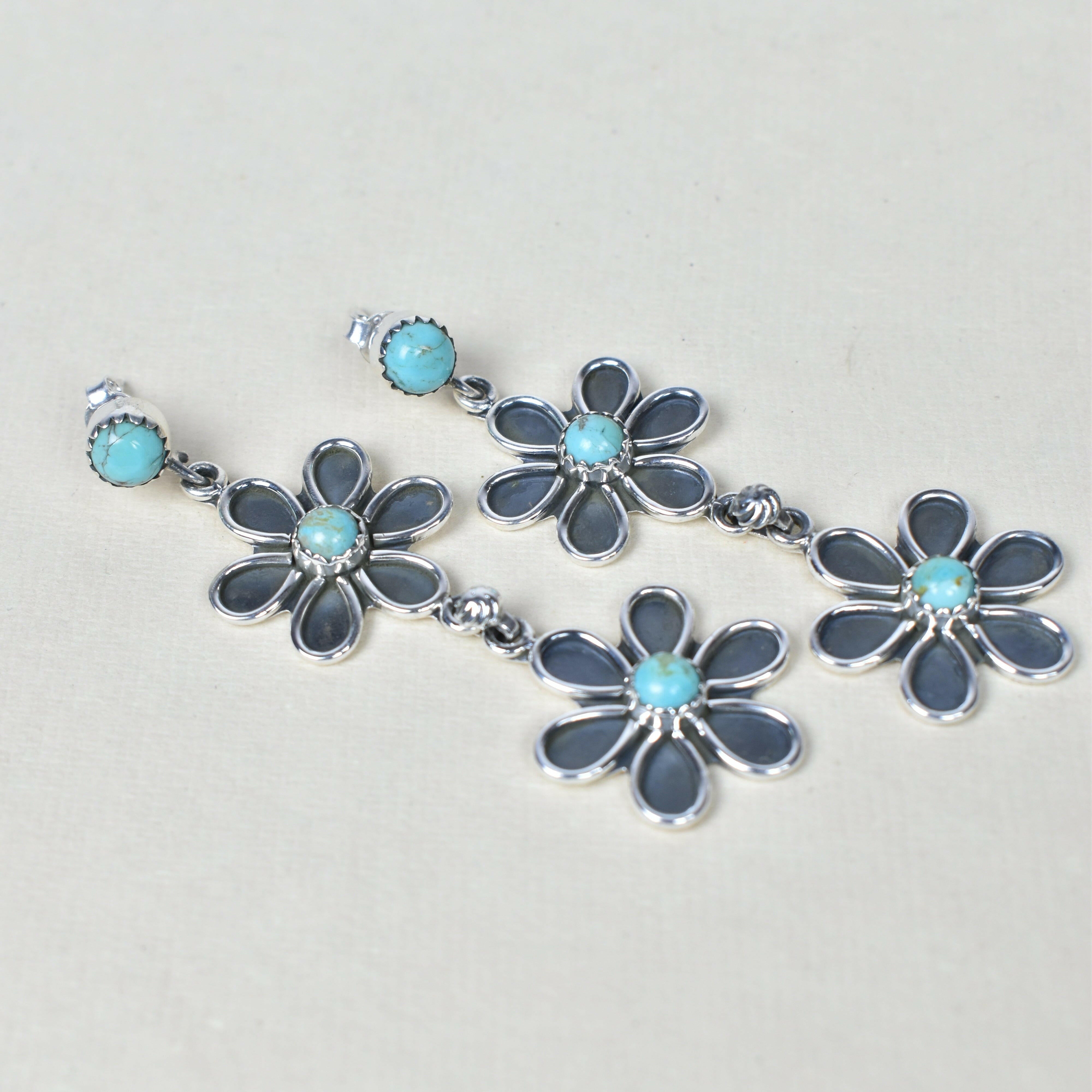 Double Daisy Dangle Earrings-Drop Earrings-Krush Kandy, Women's Online Fashion Boutique Located in Phoenix, Arizona (Scottsdale Area)