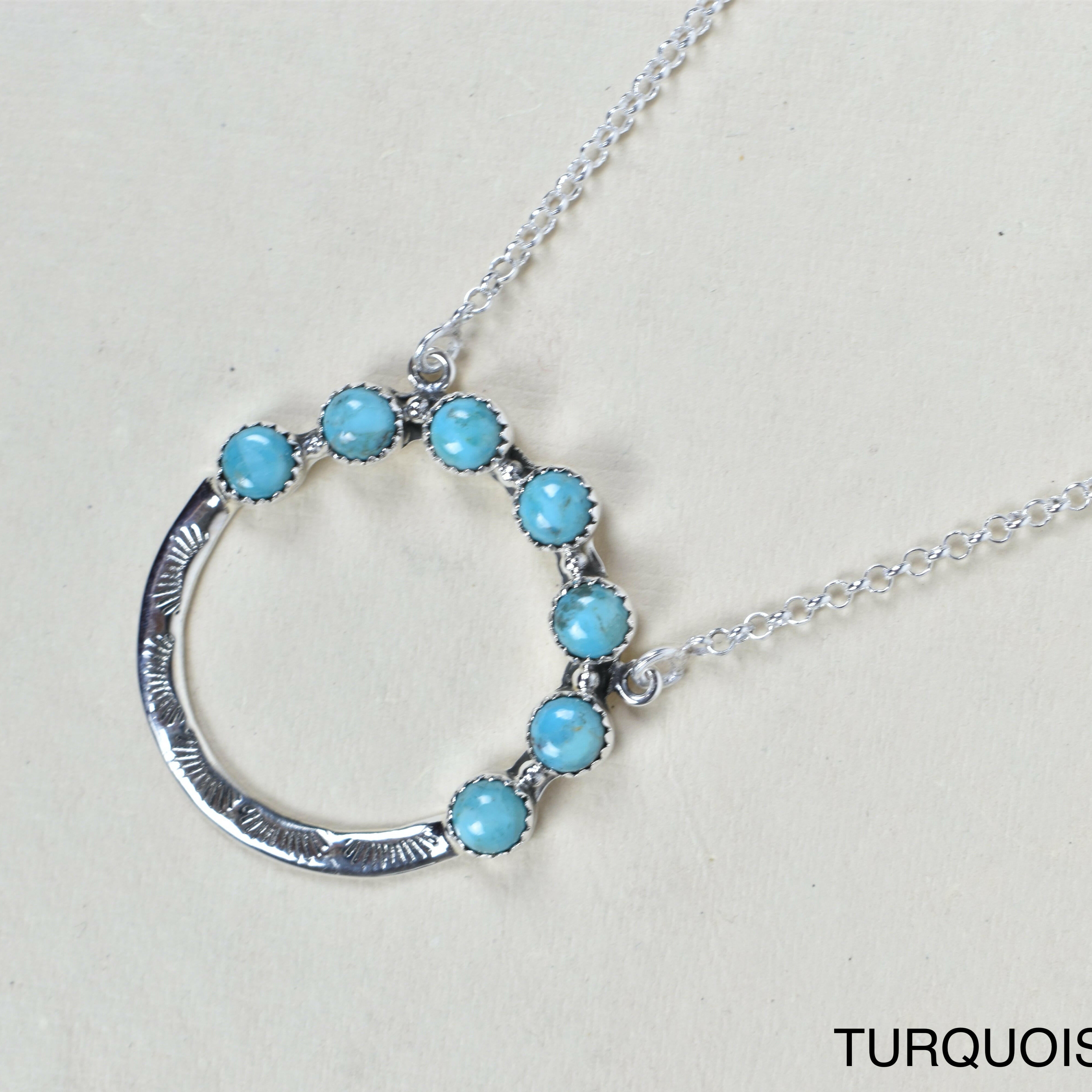 Luna's Crescent Gemstone Necklace-Pendant Necklaces-Krush Kandy, Women's Online Fashion Boutique Located in Phoenix, Arizona (Scottsdale Area)