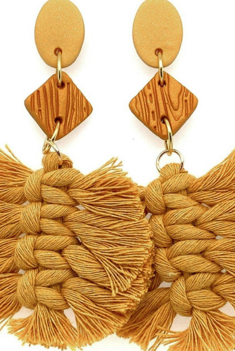 Boho Vibes Clay Macrame Earrings-Earrings-Krush Kandy, Women's Online Fashion Boutique Located in Phoenix, Arizona (Scottsdale Area)