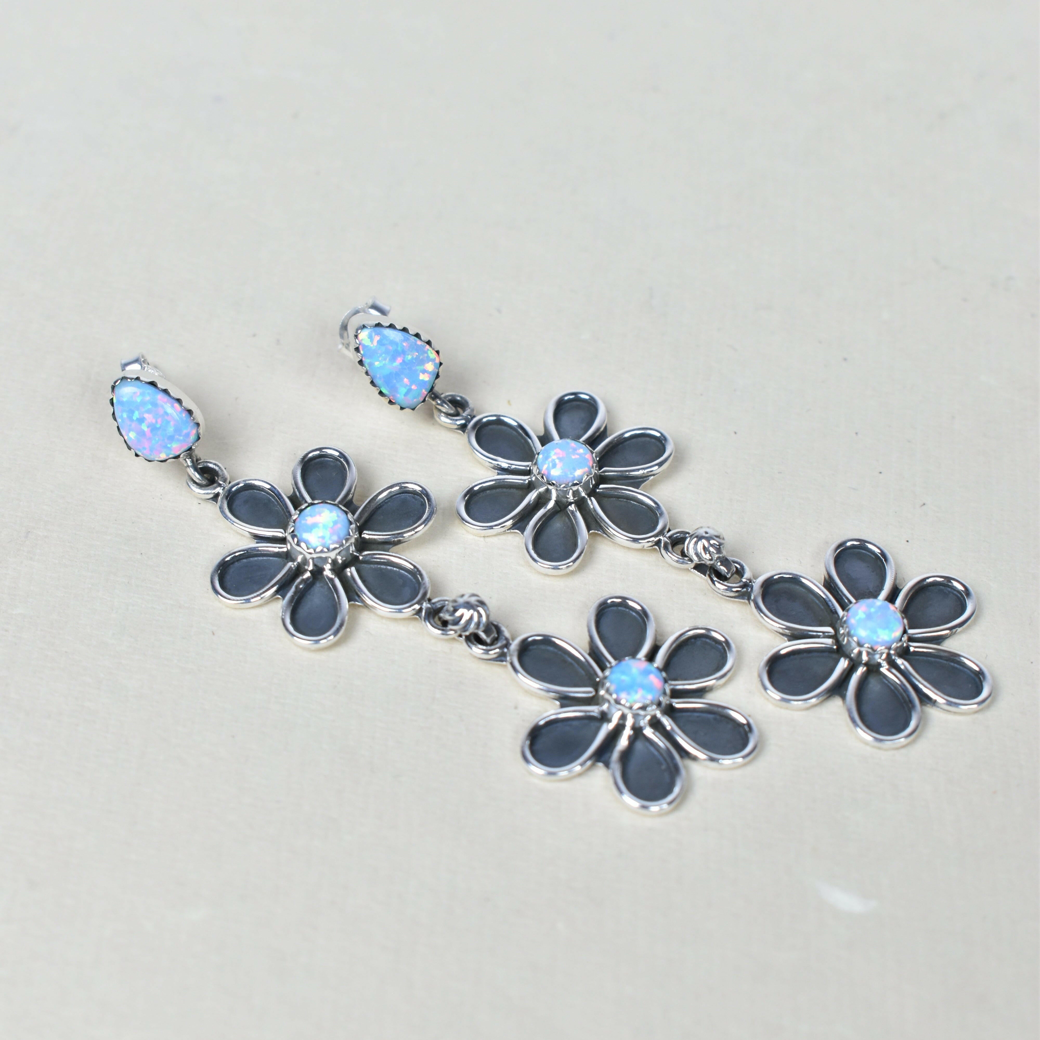 Double Daisy Dangle Earrings-Drop Earrings-Krush Kandy, Women's Online Fashion Boutique Located in Phoenix, Arizona (Scottsdale Area)