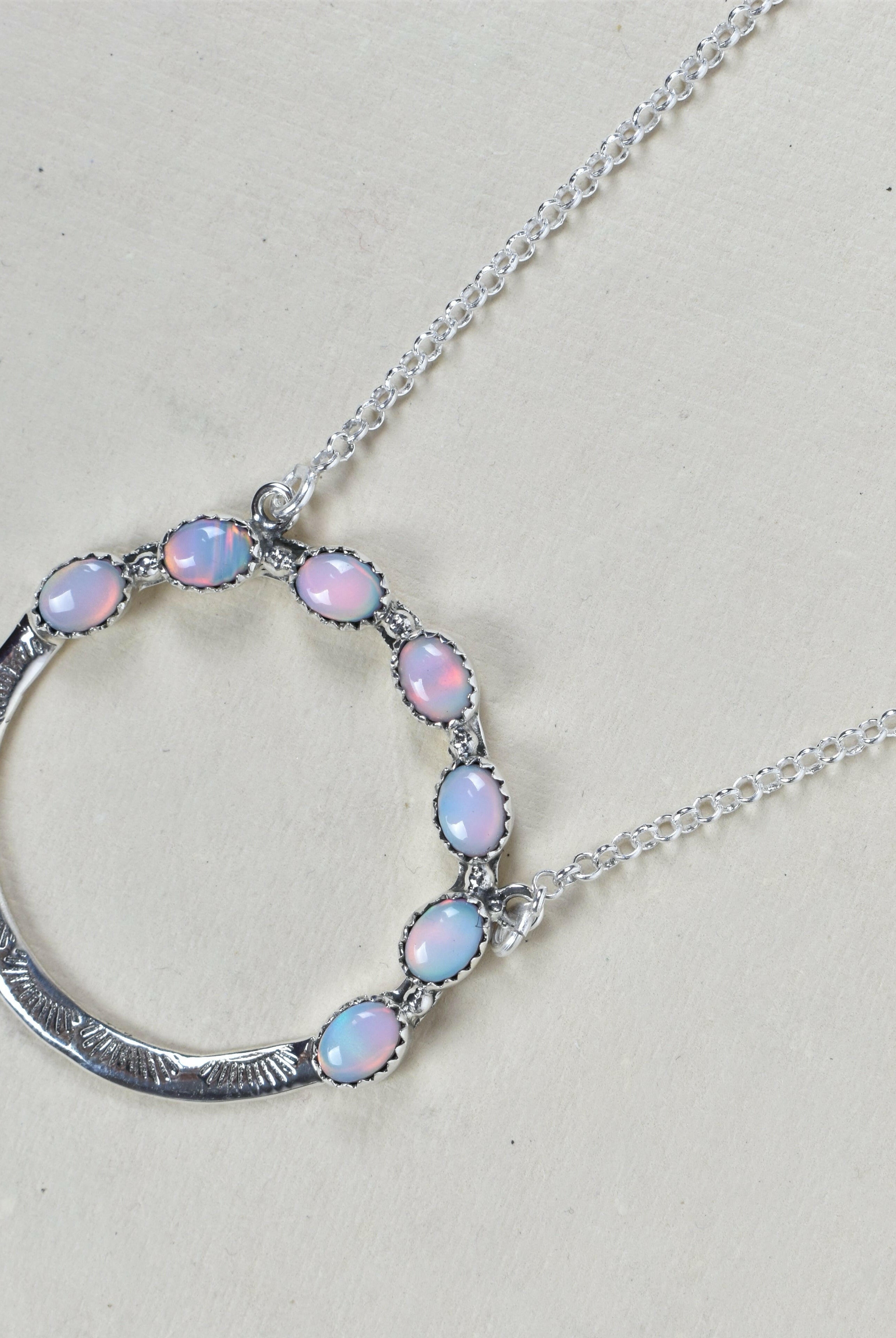 Luna's Crescent Gemstone Necklace-Pendant Necklaces-Krush Kandy, Women's Online Fashion Boutique Located in Phoenix, Arizona (Scottsdale Area)
