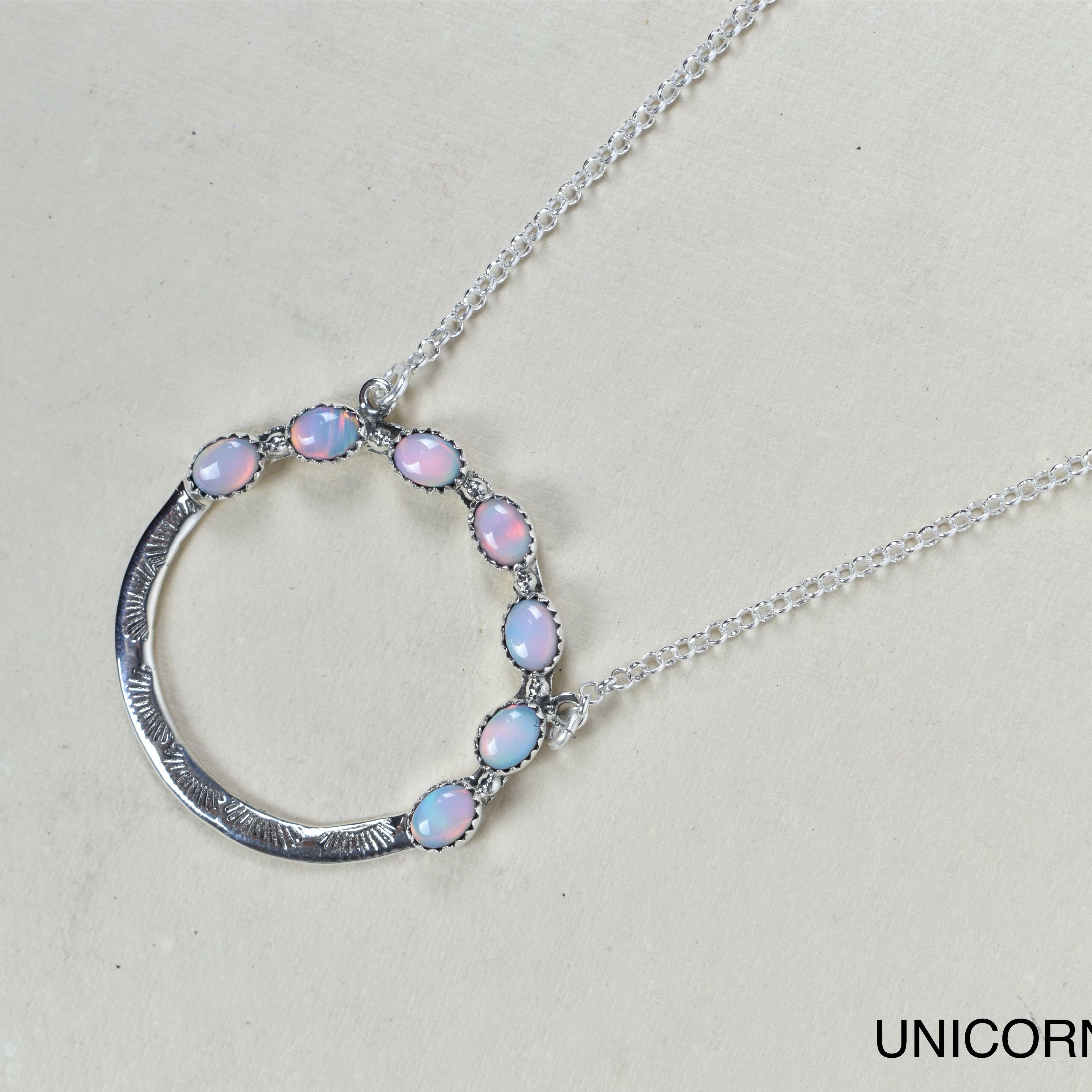 Luna's Crescent Gemstone Necklace-Pendant Necklaces-Krush Kandy, Women's Online Fashion Boutique Located in Phoenix, Arizona (Scottsdale Area)