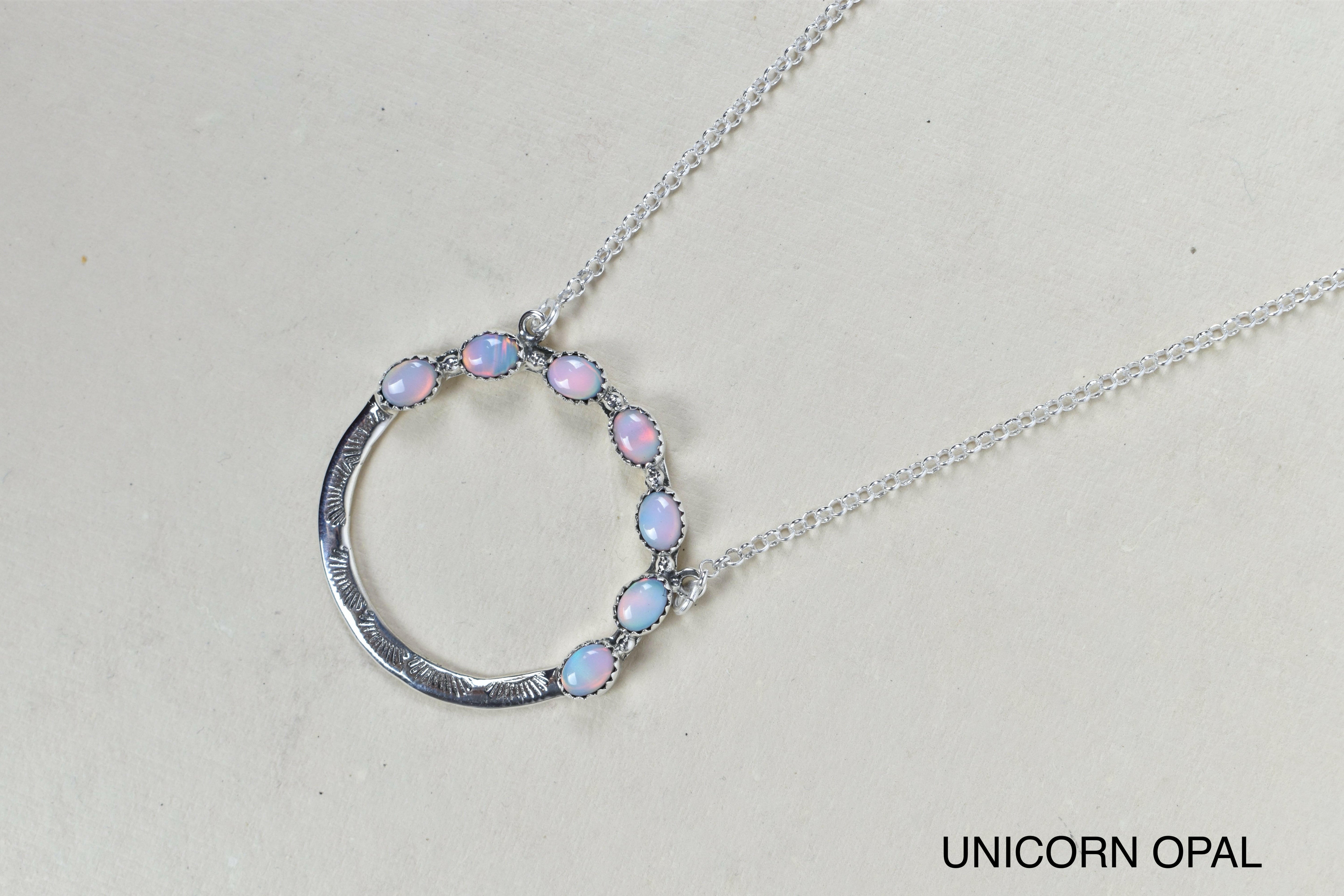 Luna's Crescent Gemstone Necklace-Pendant Necklaces-Krush Kandy, Women's Online Fashion Boutique Located in Phoenix, Arizona (Scottsdale Area)