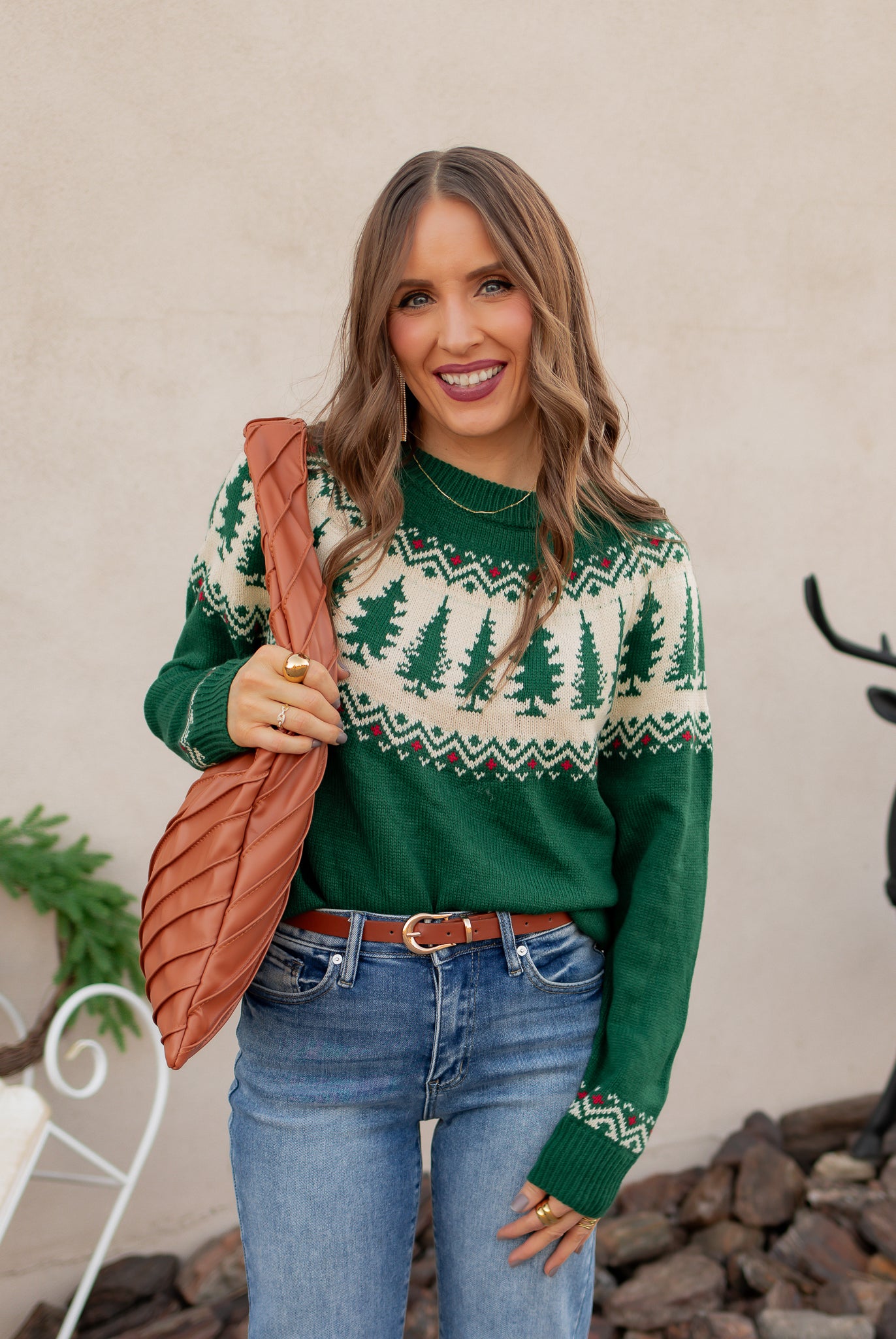 Vintage Pines Soft Knit Holiday Sweater-Sweaters-Krush Kandy, Women's Online Fashion Boutique Located in Phoenix, Arizona (Scottsdale Area)