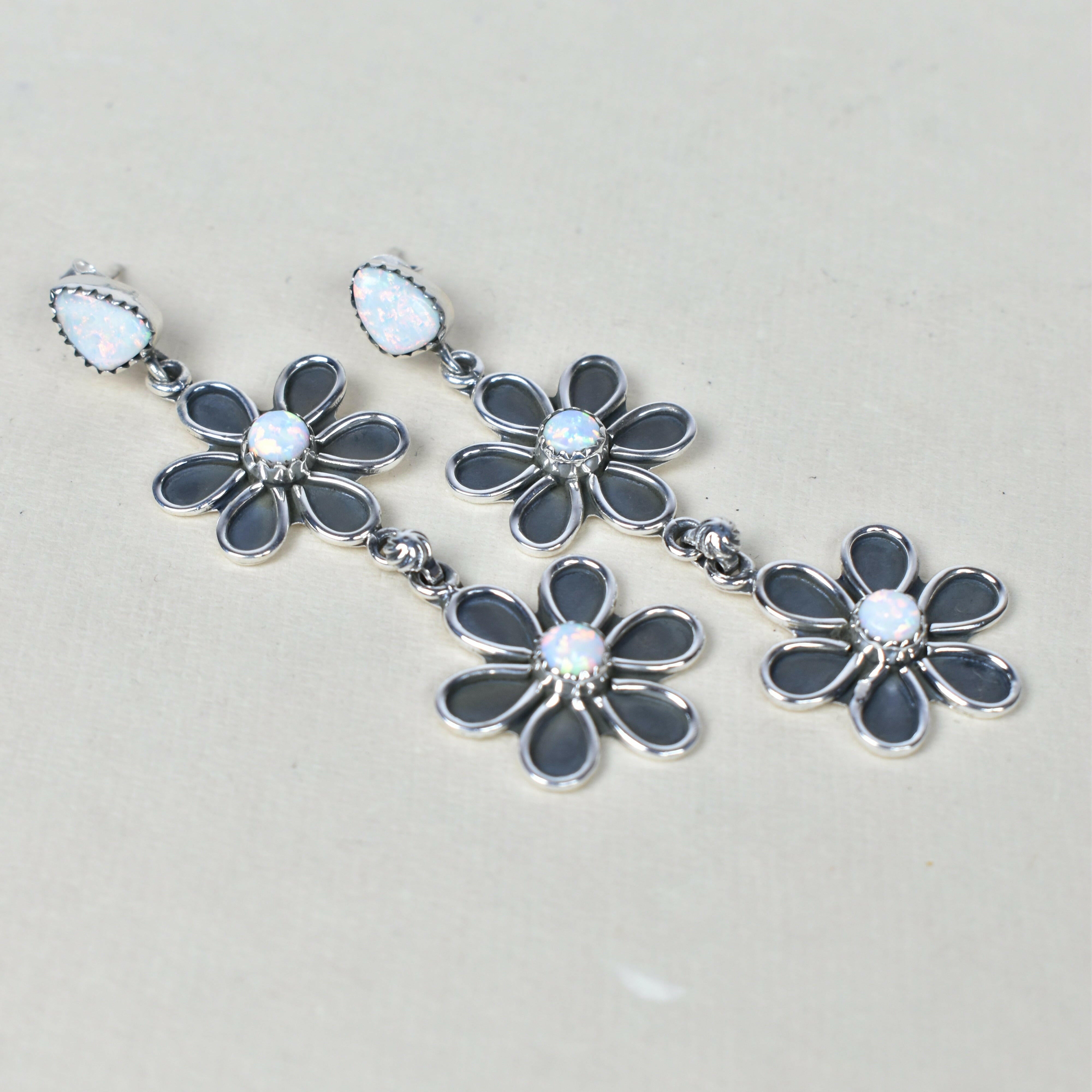 Double Daisy Dangle Earrings-Drop Earrings-Krush Kandy, Women's Online Fashion Boutique Located in Phoenix, Arizona (Scottsdale Area)