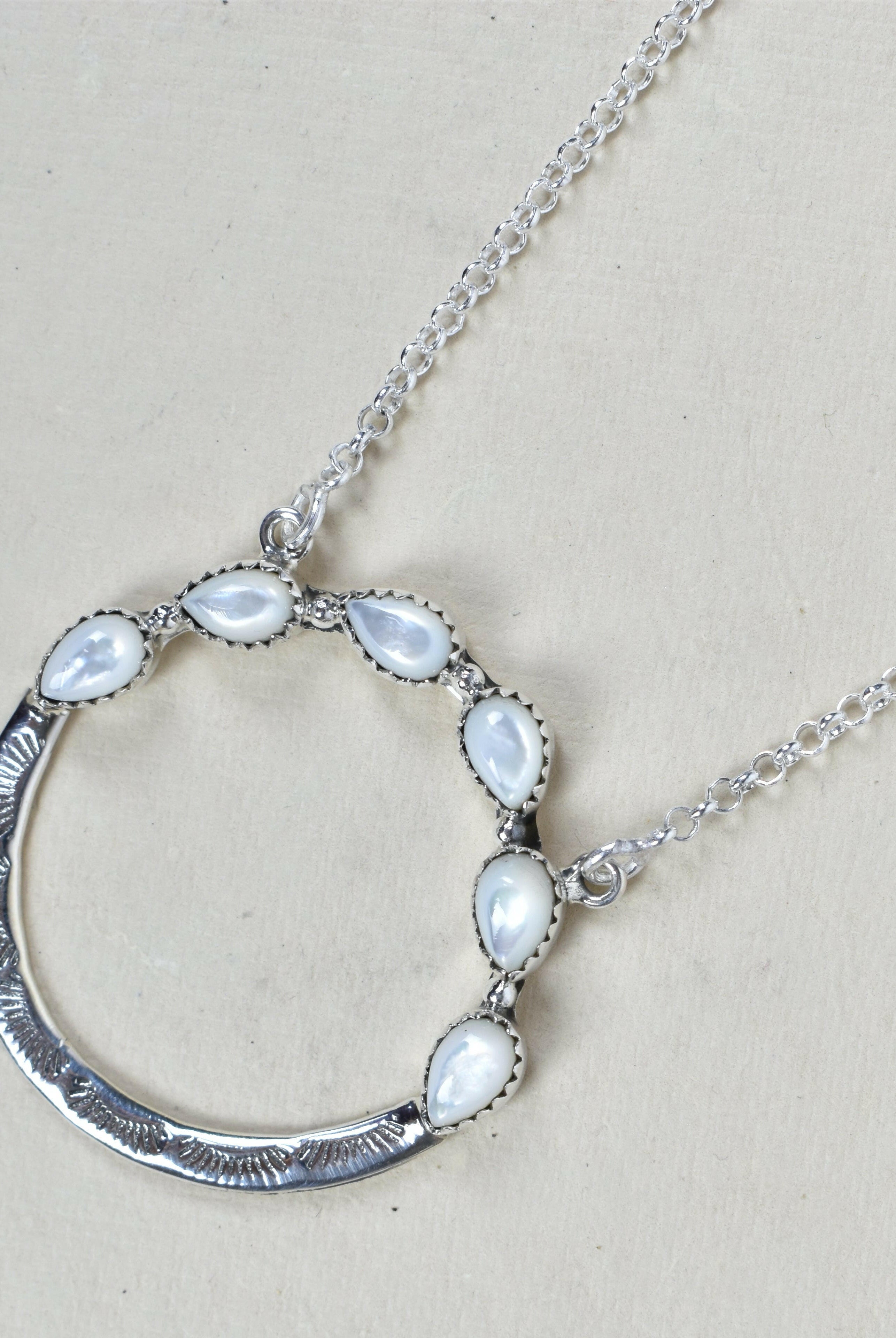 Luna's Crescent Gemstone Necklace-Pendant Necklaces-Krush Kandy, Women's Online Fashion Boutique Located in Phoenix, Arizona (Scottsdale Area)