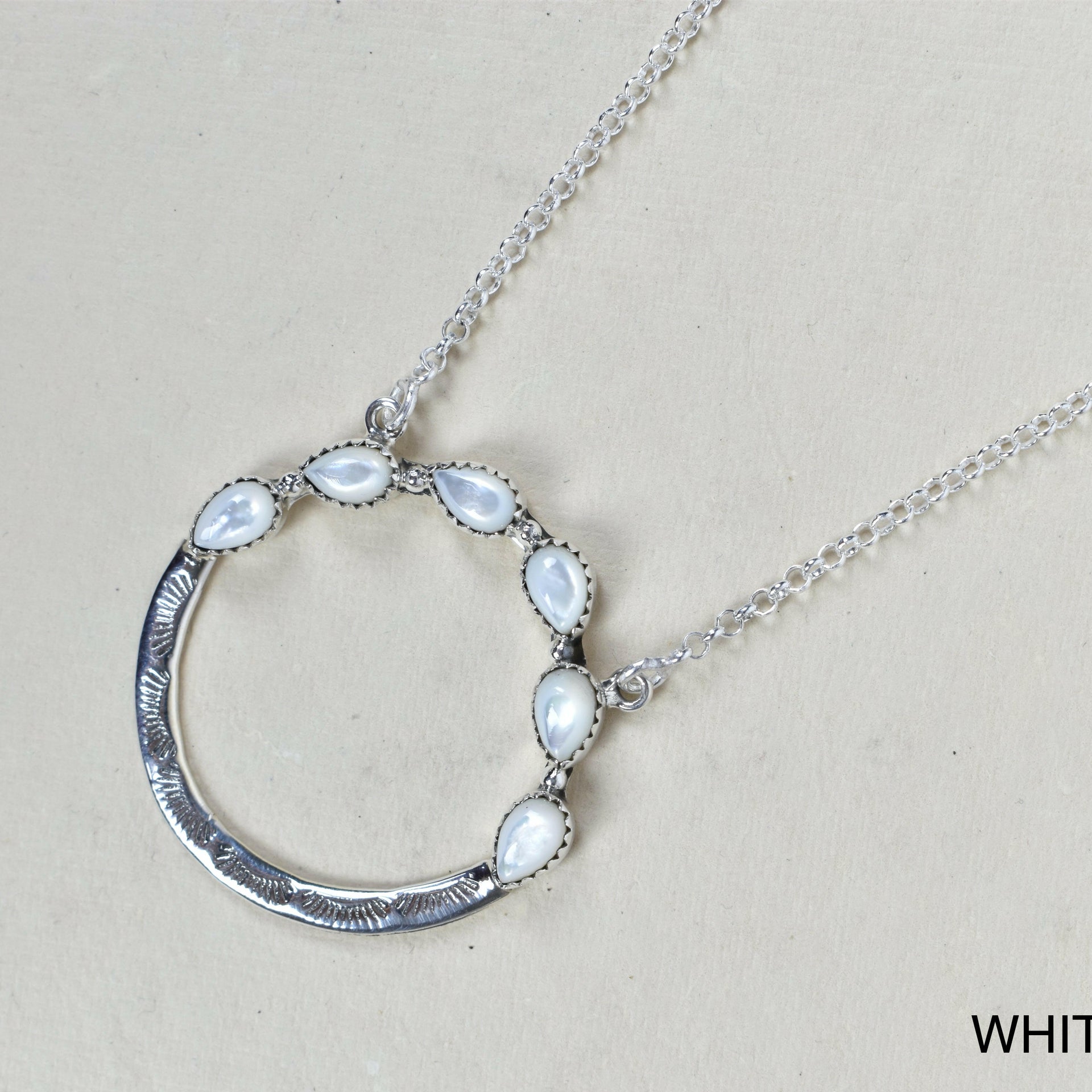 Luna's Crescent Gemstone Necklace-Pendant Necklaces-Krush Kandy, Women's Online Fashion Boutique Located in Phoenix, Arizona (Scottsdale Area)