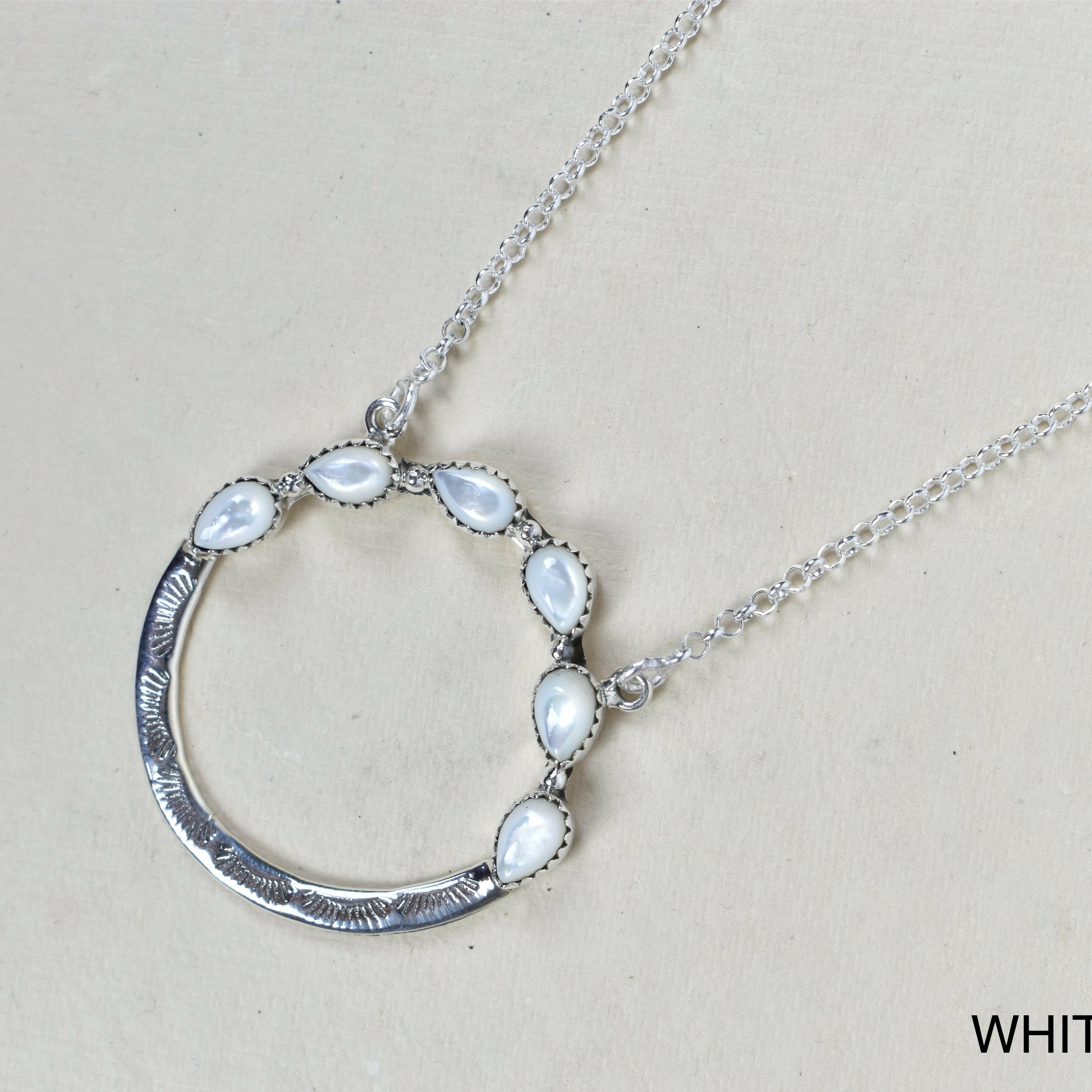 Luna's Crescent Gemstone Necklace-Pendant Necklaces-Krush Kandy, Women's Online Fashion Boutique Located in Phoenix, Arizona (Scottsdale Area)