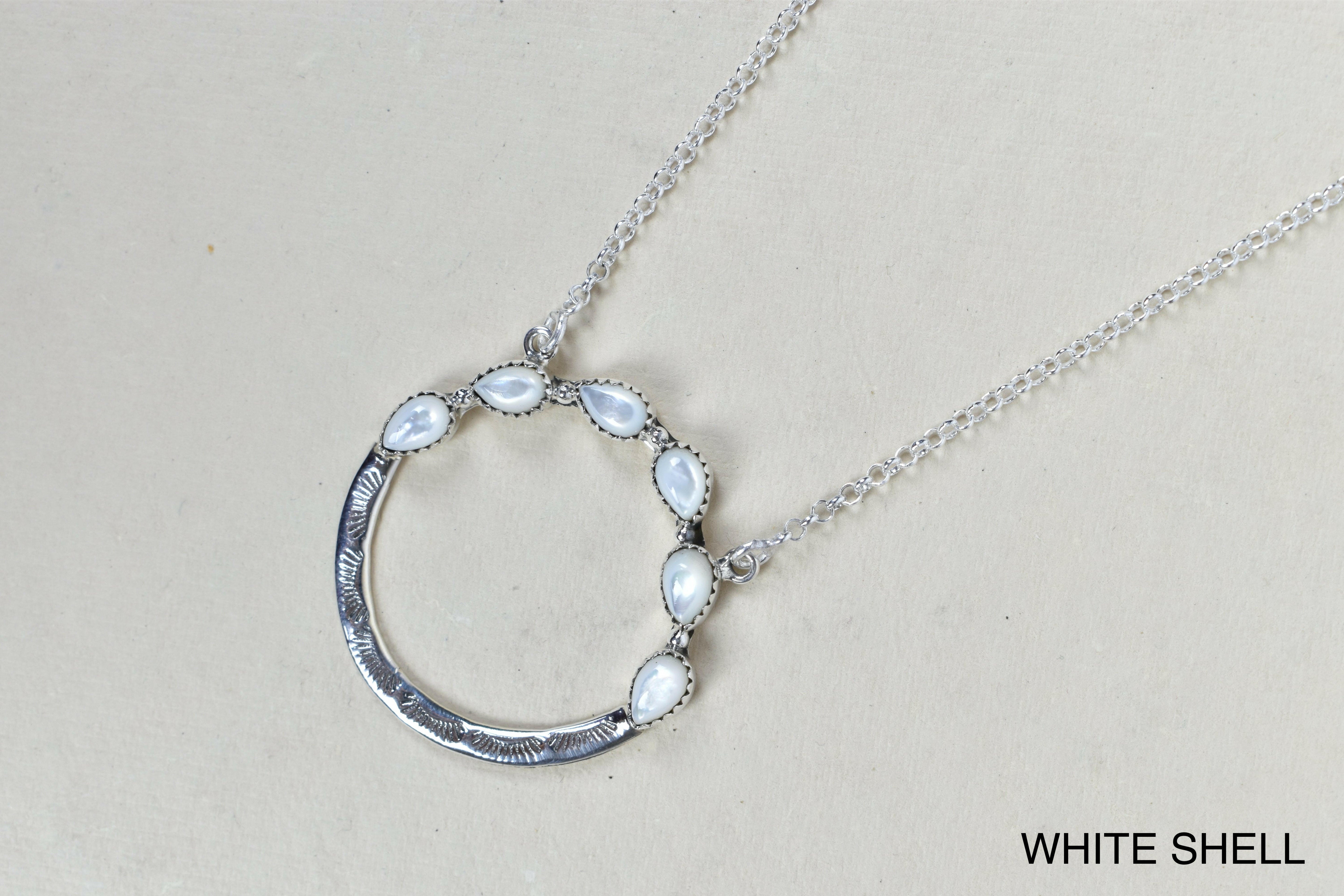 Luna's Crescent Gemstone Necklace-Pendant Necklaces-Krush Kandy, Women's Online Fashion Boutique Located in Phoenix, Arizona (Scottsdale Area)