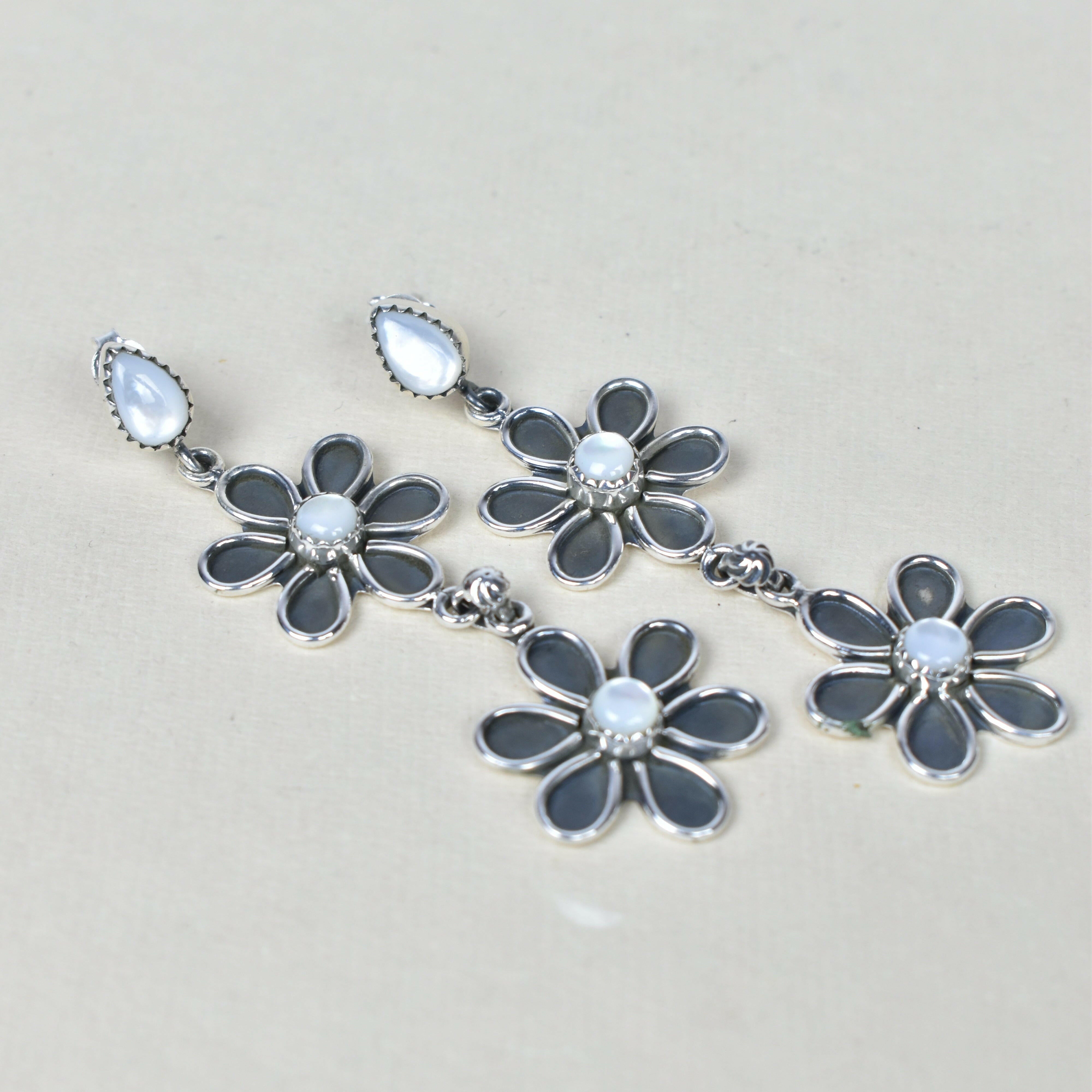 Double Daisy Dangle Earrings-Drop Earrings-Krush Kandy, Women's Online Fashion Boutique Located in Phoenix, Arizona (Scottsdale Area)