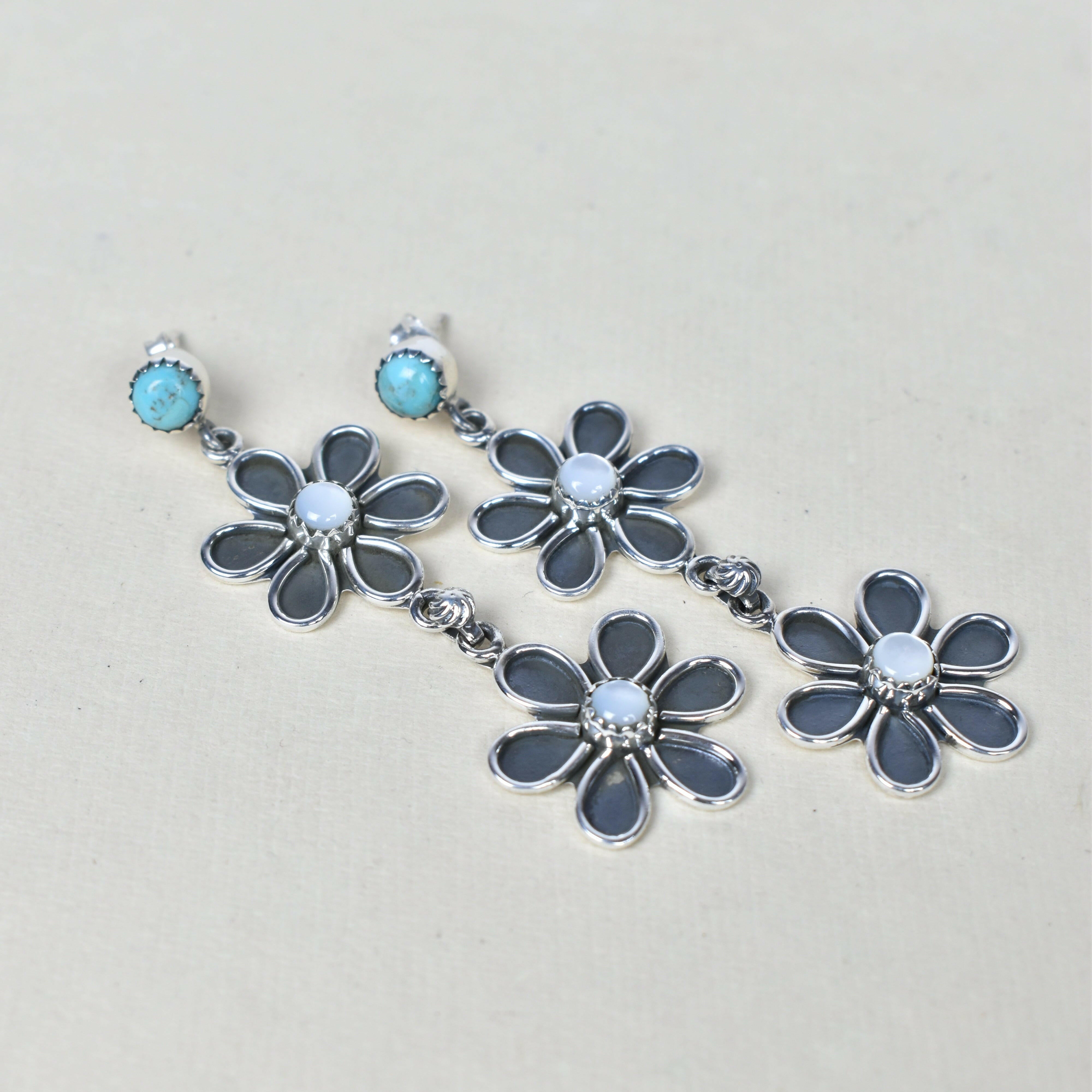 Double Daisy Dangle Earrings-Drop Earrings-Krush Kandy, Women's Online Fashion Boutique Located in Phoenix, Arizona (Scottsdale Area)