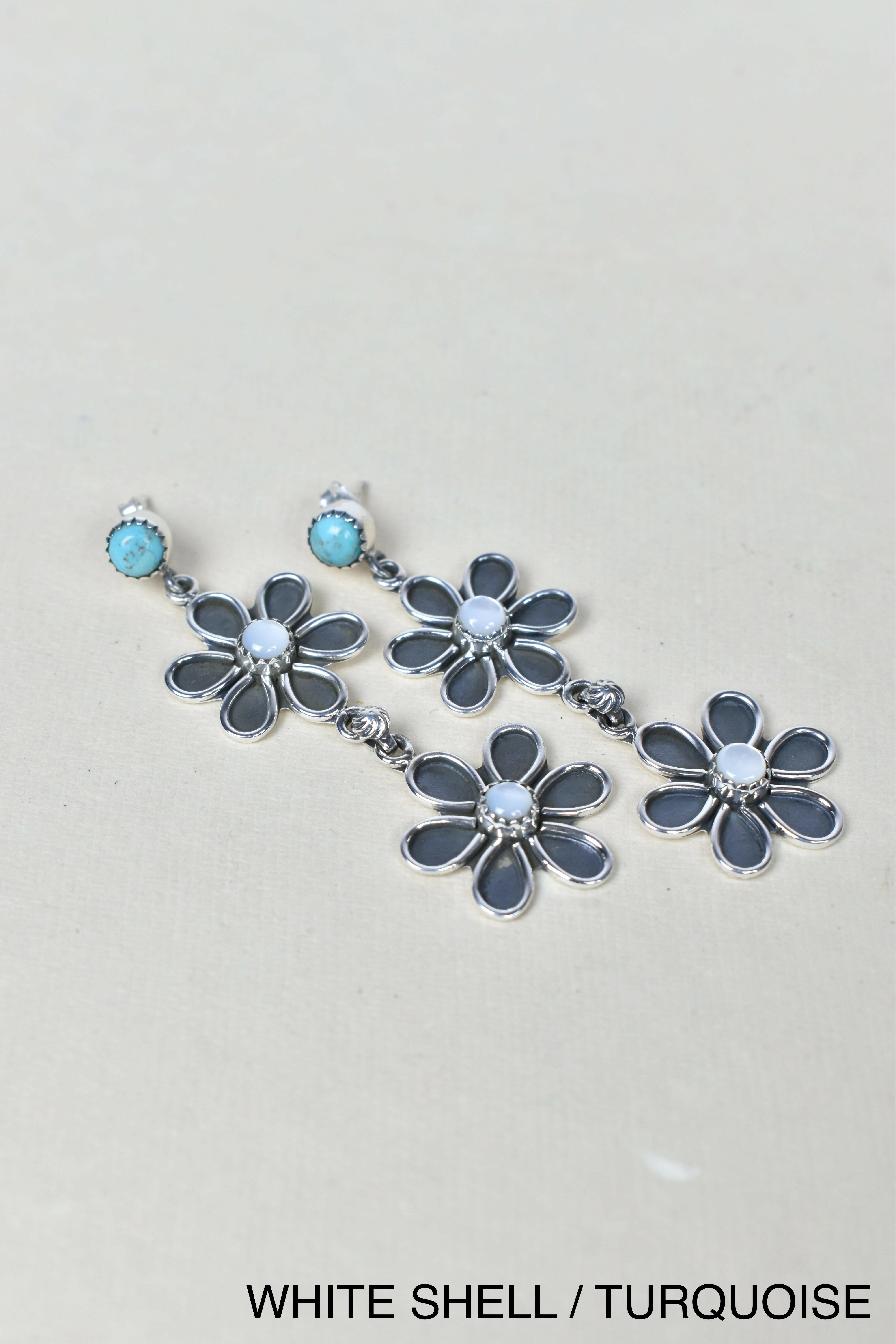 Double Daisy Dangle Earrings-Drop Earrings-Krush Kandy, Women's Online Fashion Boutique Located in Phoenix, Arizona (Scottsdale Area)