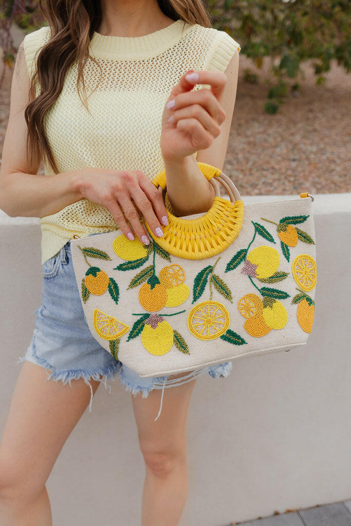 Golden Citrus Embroidered Tote-Purses & Bags-Krush Kandy, Women's Online Fashion Boutique Located in Phoenix, Arizona (Scottsdale Area)