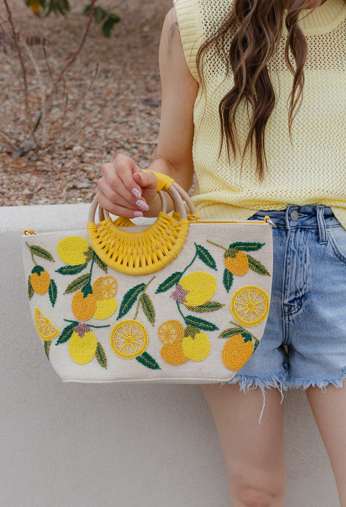 Golden Citrus Embroidered Tote-Purses & Bags-Krush Kandy, Women's Online Fashion Boutique Located in Phoenix, Arizona (Scottsdale Area)