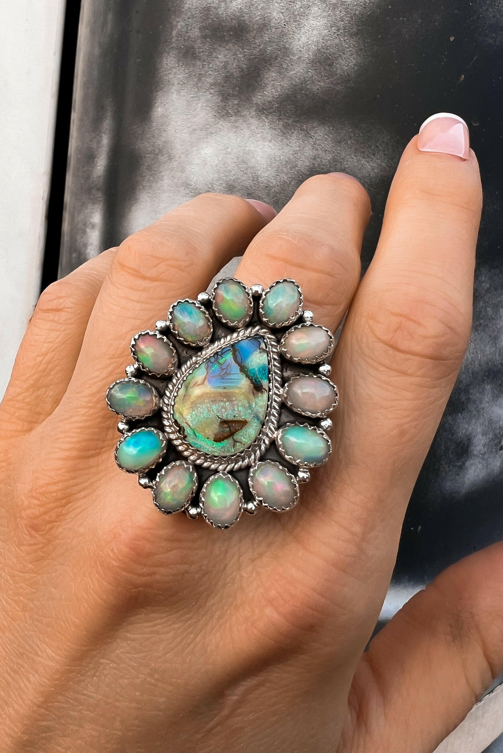 Sterling Opal & Ethiopian Opal Cluster Ring MADE TO ORDER-Cluster Rings-Krush Kandy, Women's Online Fashion Boutique Located in Phoenix, Arizona (Scottsdale Area)