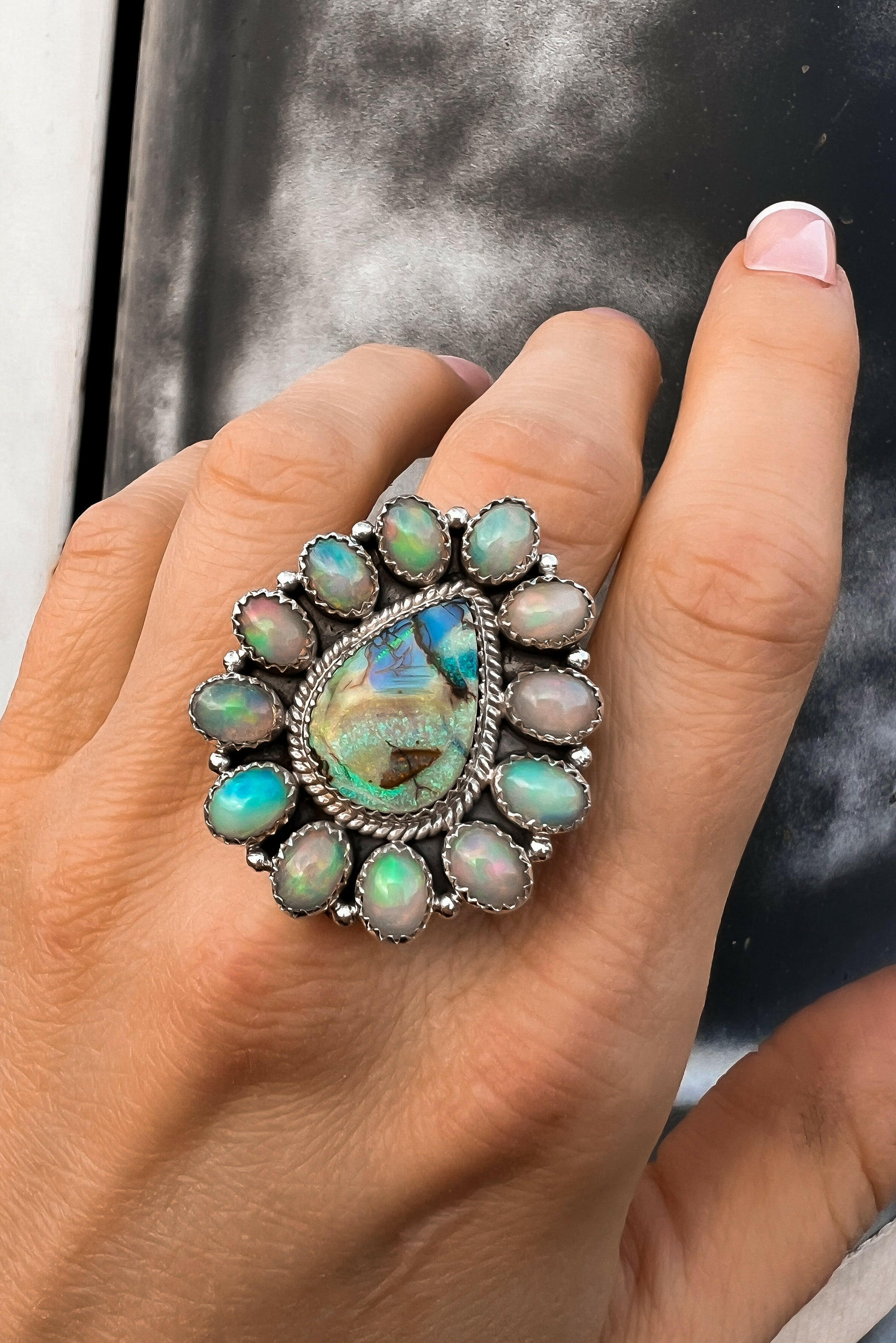 Sterling Opal & Ethiopian Opal Cluster Ring MADE TO ORDER-Cluster Rings-Krush Kandy, Women's Online Fashion Boutique Located in Phoenix, Arizona (Scottsdale Area)