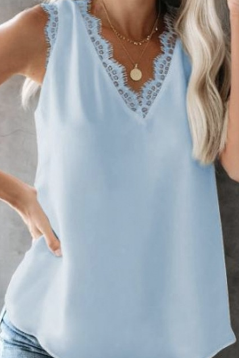 Busy Boss Babe Eyelash Lace V Neck Tank Top | S-2X 6 colors-Tanks-Krush Kandy, Women's Online Fashion Boutique Located in Phoenix, Arizona (Scottsdale Area)