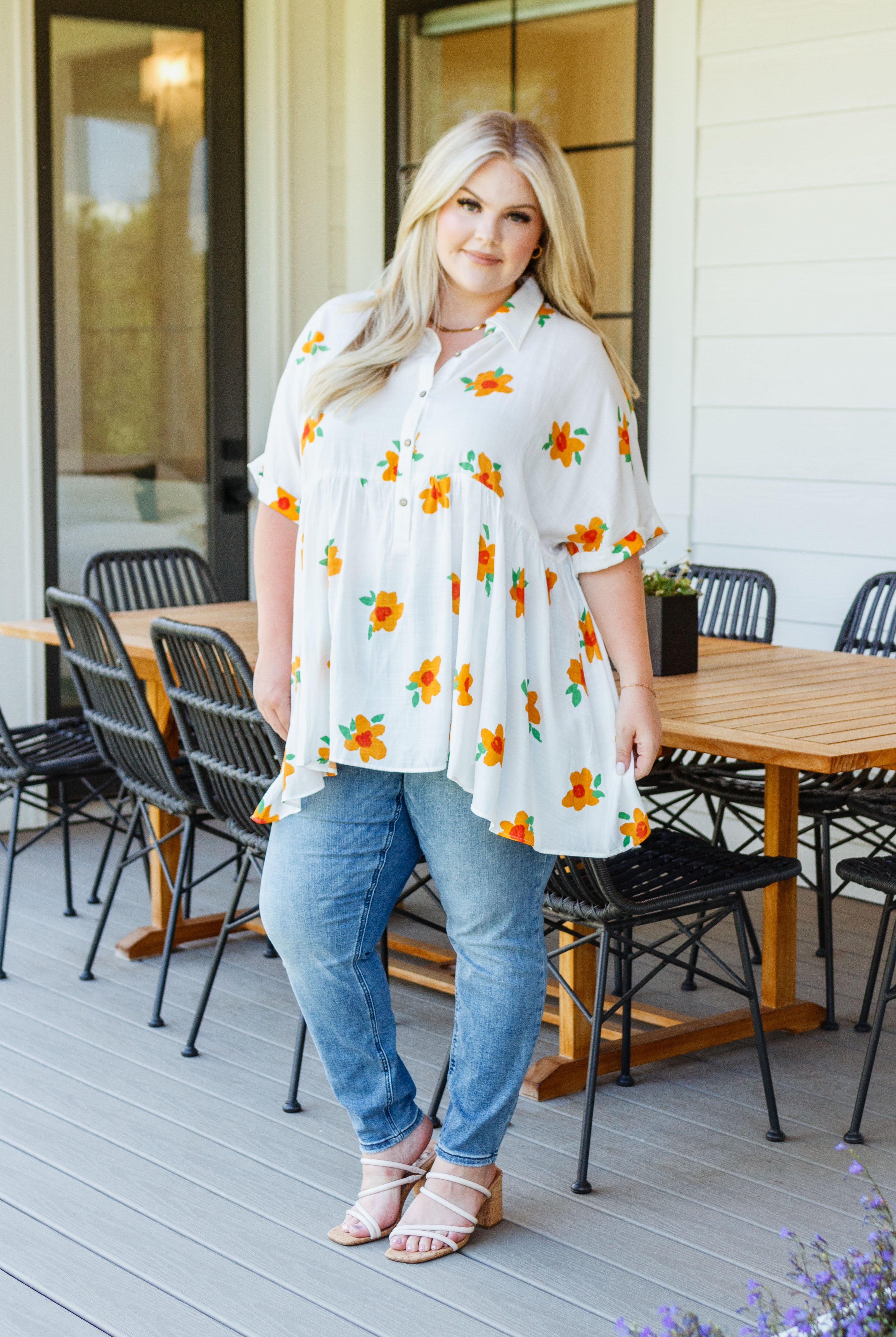 Blissed Out Button Up Babydoll Tunic-Short Sleeve Tops-Krush Kandy, Women's Online Fashion Boutique Located in Phoenix, Arizona (Scottsdale Area)