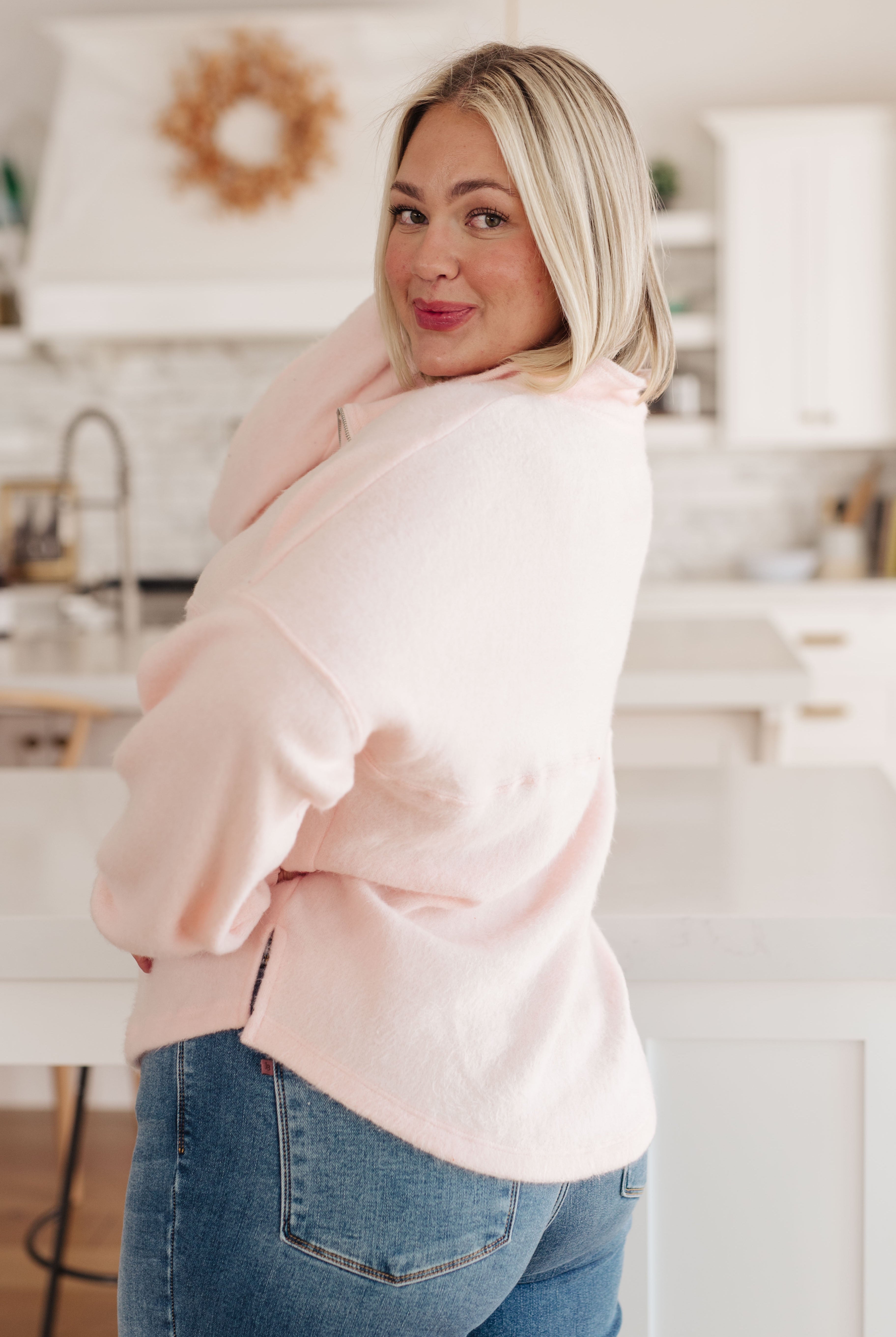 Cozy Moment 1/2 Zip Pullover in Blush-Womens-Krush Kandy, Women's Online Fashion Boutique Located in Phoenix, Arizona (Scottsdale Area)