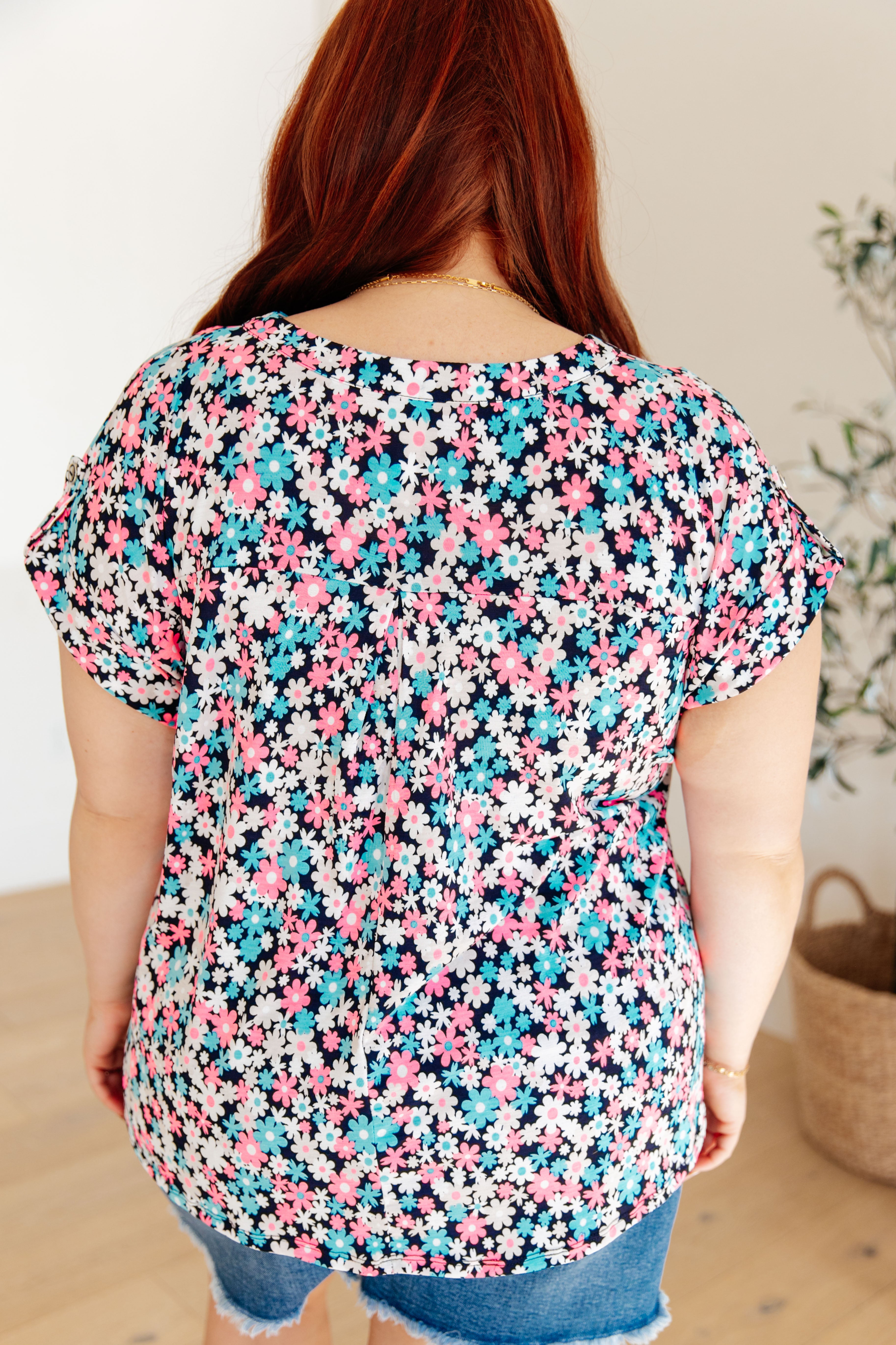Lizzy Cap Sleeve Top in Navy and Hot Pink Floral-Short Sleeve Tops-Krush Kandy, Women's Online Fashion Boutique Located in Phoenix, Arizona (Scottsdale Area)