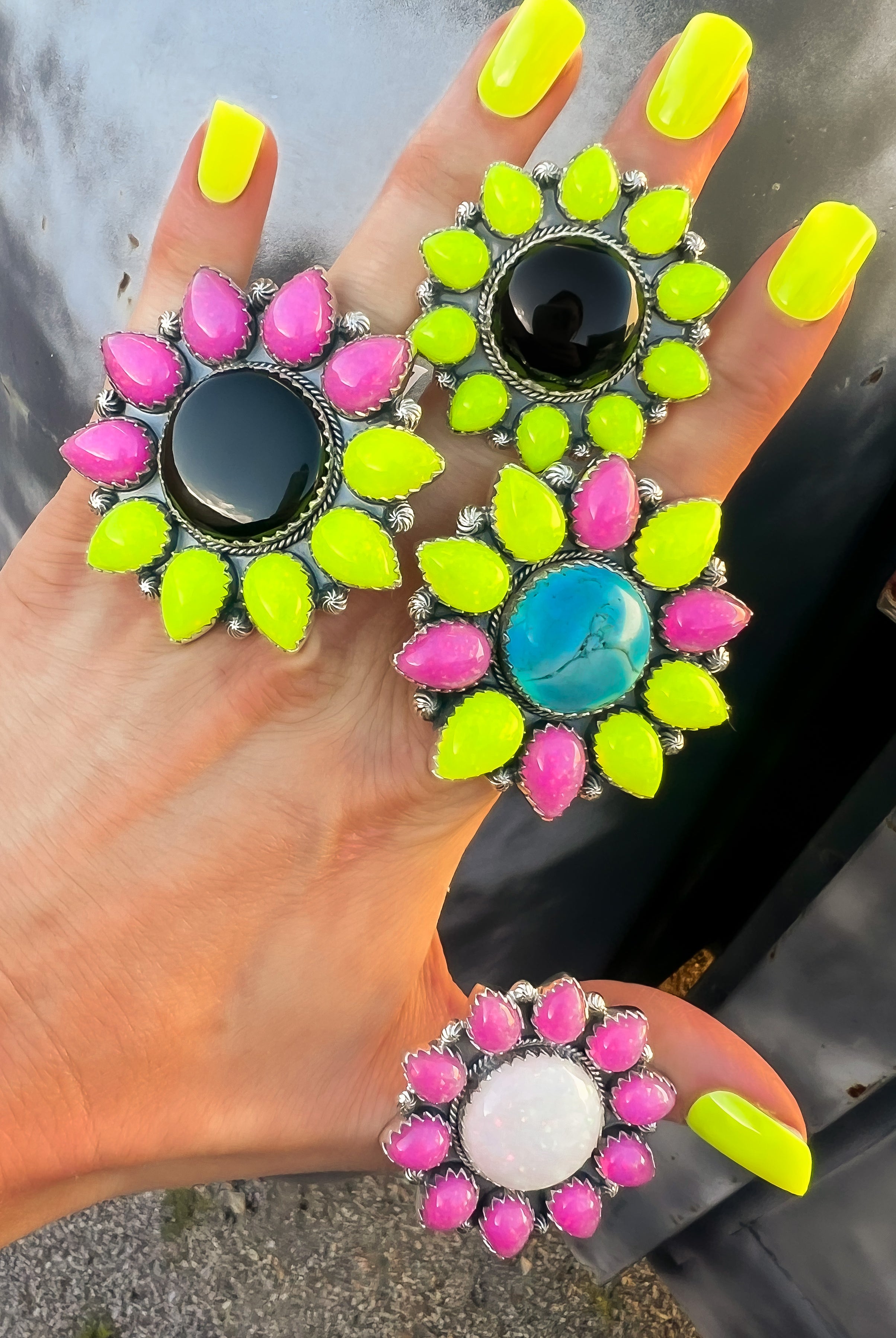 OPAL Sunflower Cluster Sterling Silver Rings | PREORDER-Rings-Krush Kandy, Women's Online Fashion Boutique Located in Phoenix, Arizona (Scottsdale Area)