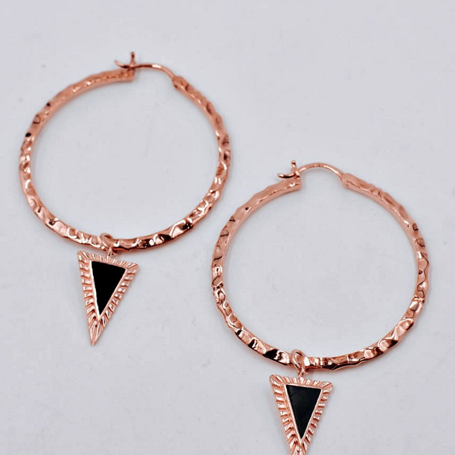 Krush Kouture: Metallic Hoop Earrings with Black Onyx Spike Pendant-Earrings-Krush Kandy, Women's Online Fashion Boutique Located in Phoenix, Arizona (Scottsdale Area)