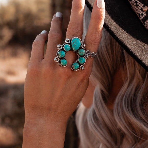 Squash Blossom Horseshoe Sterling Silver Ring | Multiple Stone Options!-Rings-Krush Kandy, Women's Online Fashion Boutique Located in Phoenix, Arizona (Scottsdale Area)