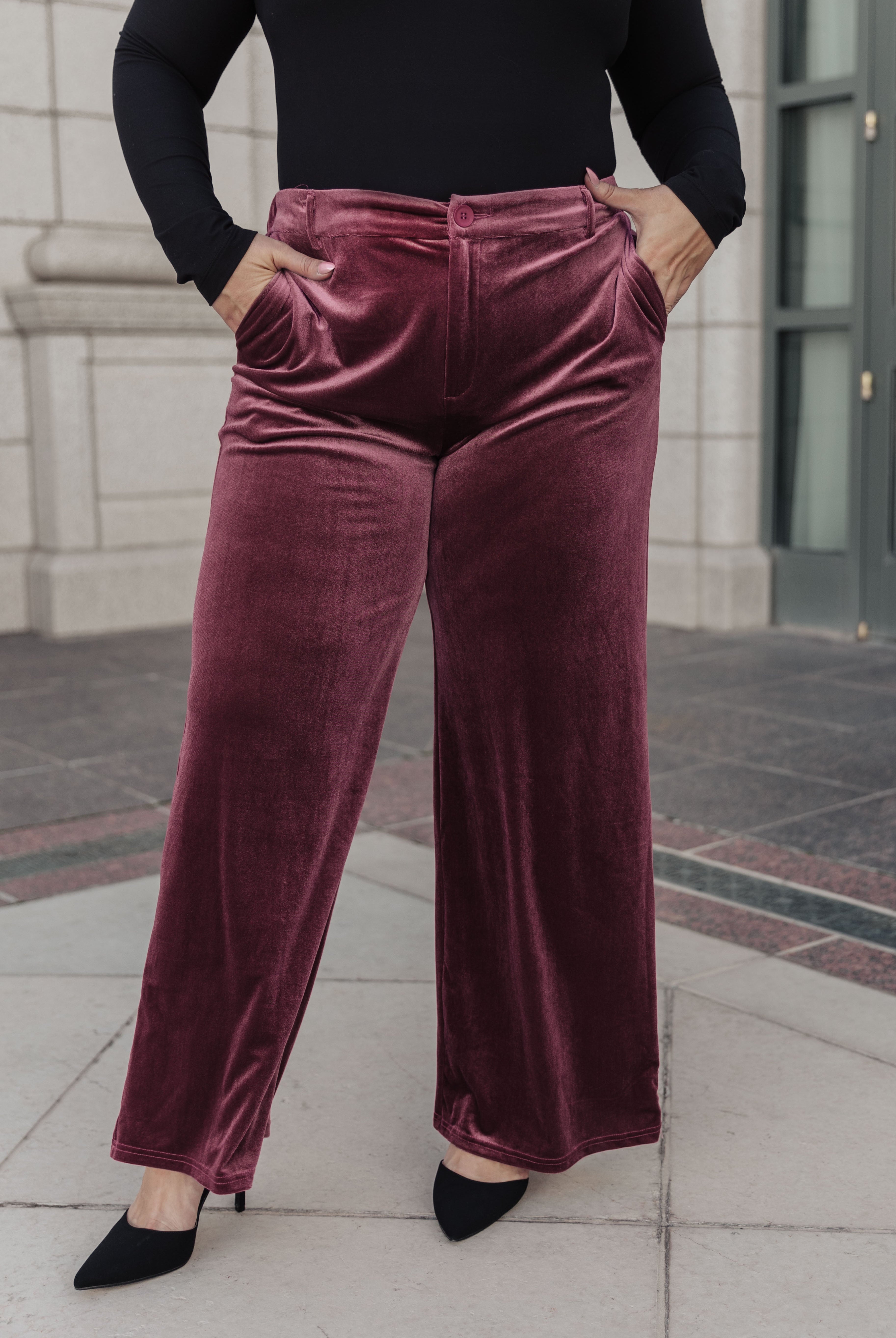High Society Velvet Wide Leg Trousers-Pants-Krush Kandy, Women's Online Fashion Boutique Located in Phoenix, Arizona (Scottsdale Area)