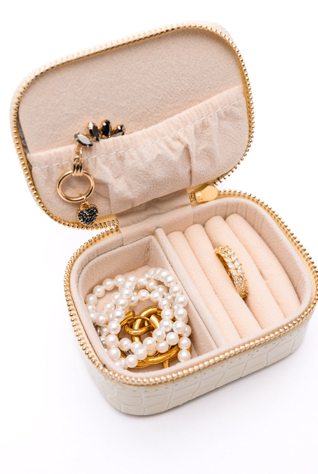 Travel Jewelry Case in Cream Snakeskin-Purses & Bags-Krush Kandy, Women's Online Fashion Boutique Located in Phoenix, Arizona (Scottsdale Area)