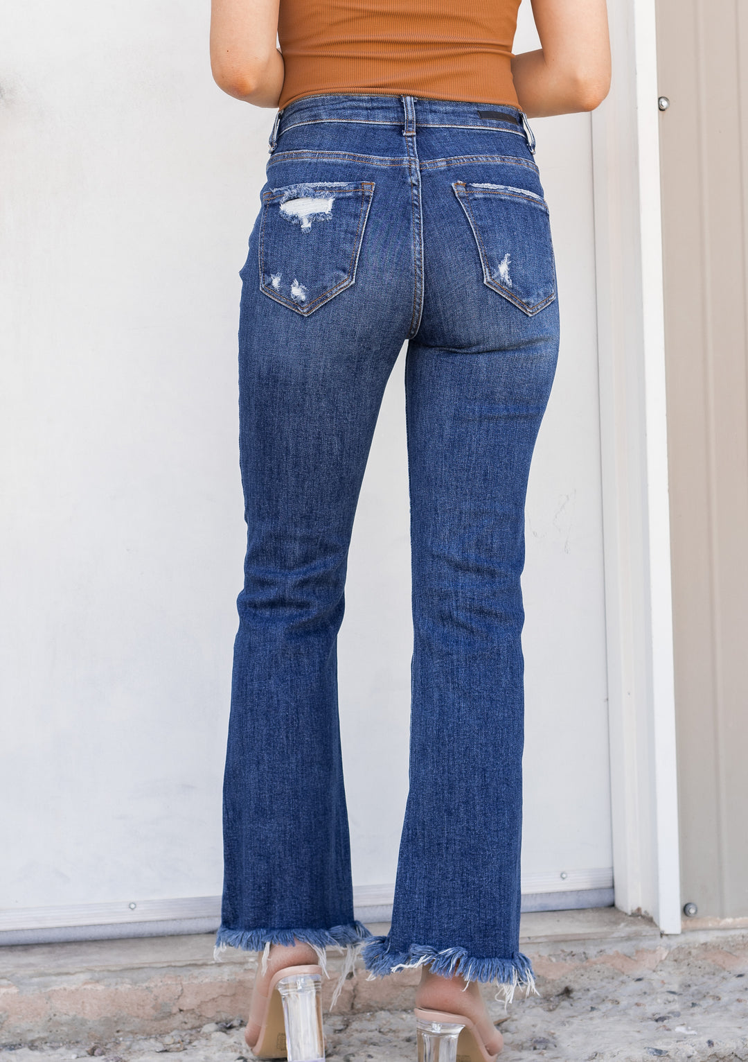 Risen Mid Rise Distressed Flare Jeans – Emma Lou's Boutique
