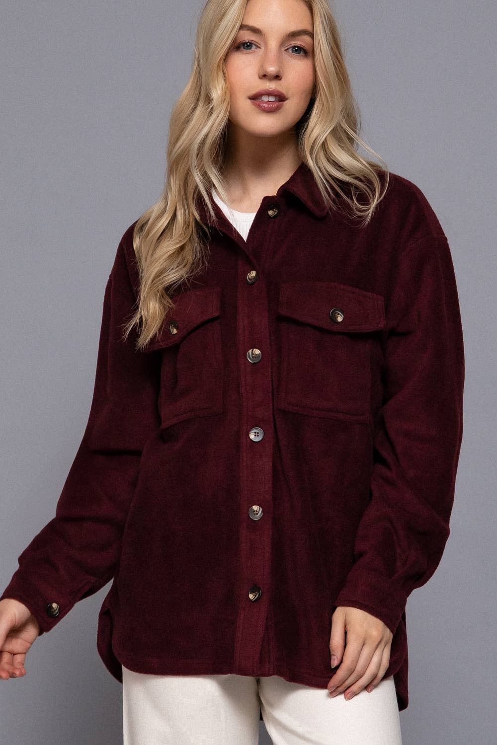 Long Sleeve Notched Collar Front Pocket Fleece Jacket-Coats-Krush Kandy, Women's Online Fashion Boutique Located in Phoenix, Arizona (Scottsdale Area)