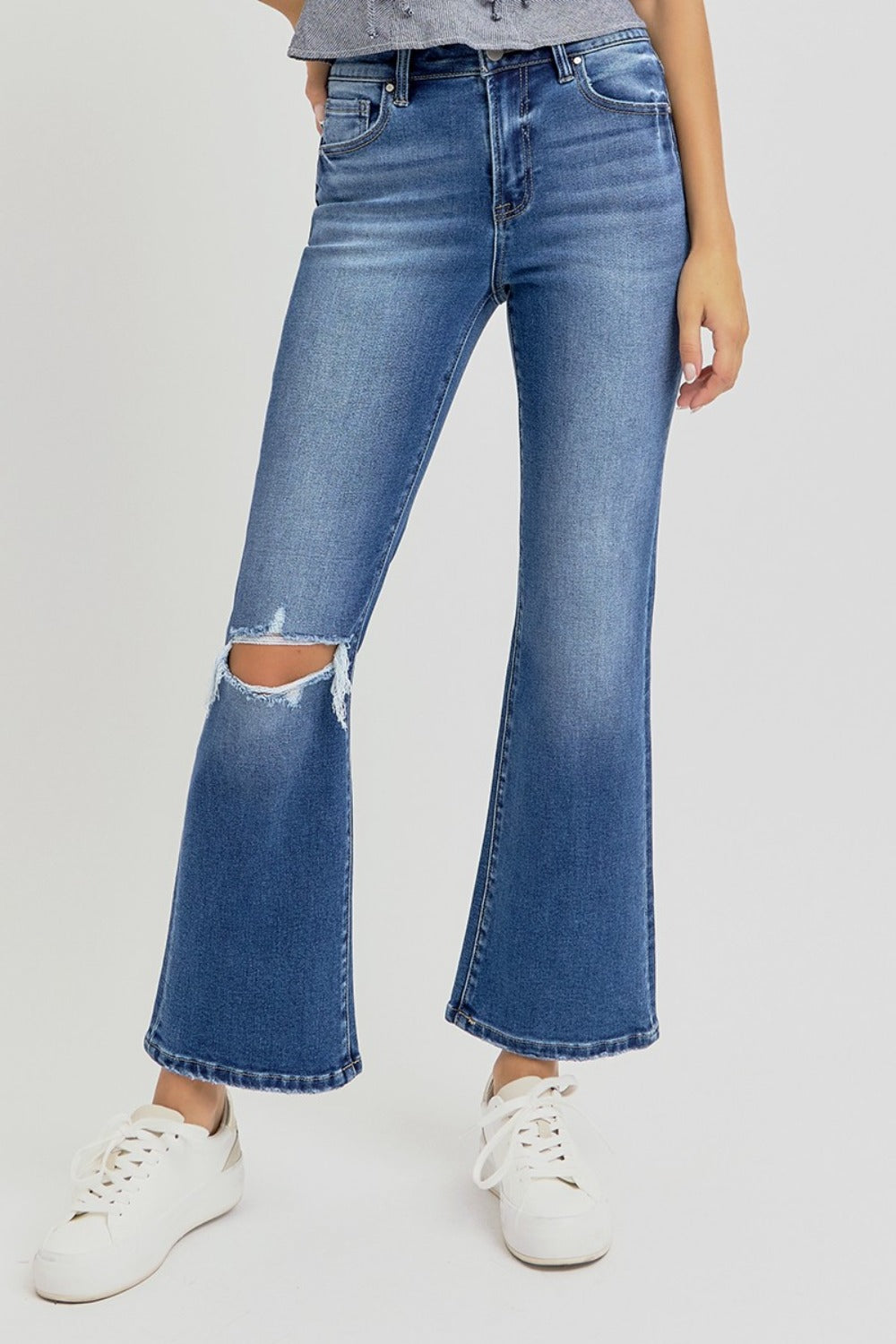 RISEN Full Size Distressed High Rise Crop Flare Jeans-Krush Kandy, Women's Online Fashion Boutique Located in Phoenix, Arizona (Scottsdale Area)