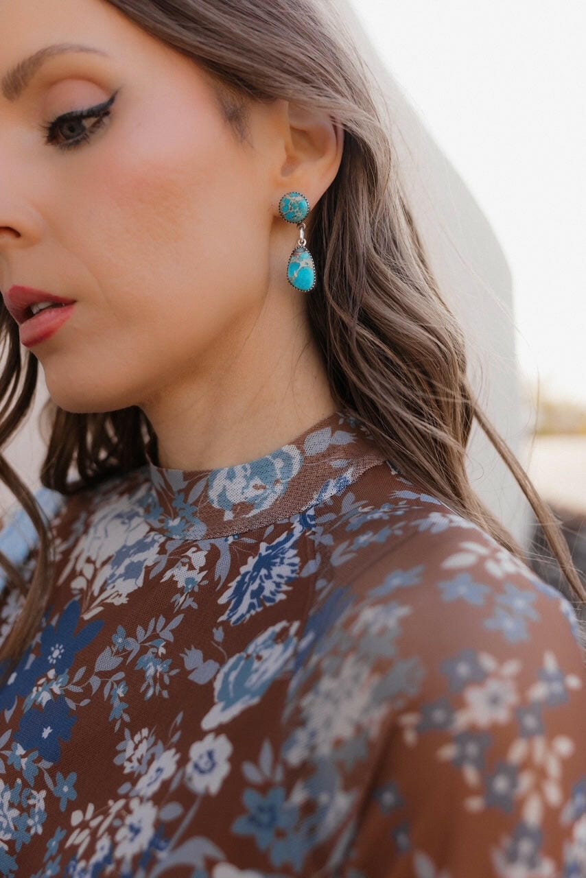 Desert Jasper Blue Slab Earrings-Earrings-Krush Kandy, Women's Online Fashion Boutique Located in Phoenix, Arizona (Scottsdale Area)