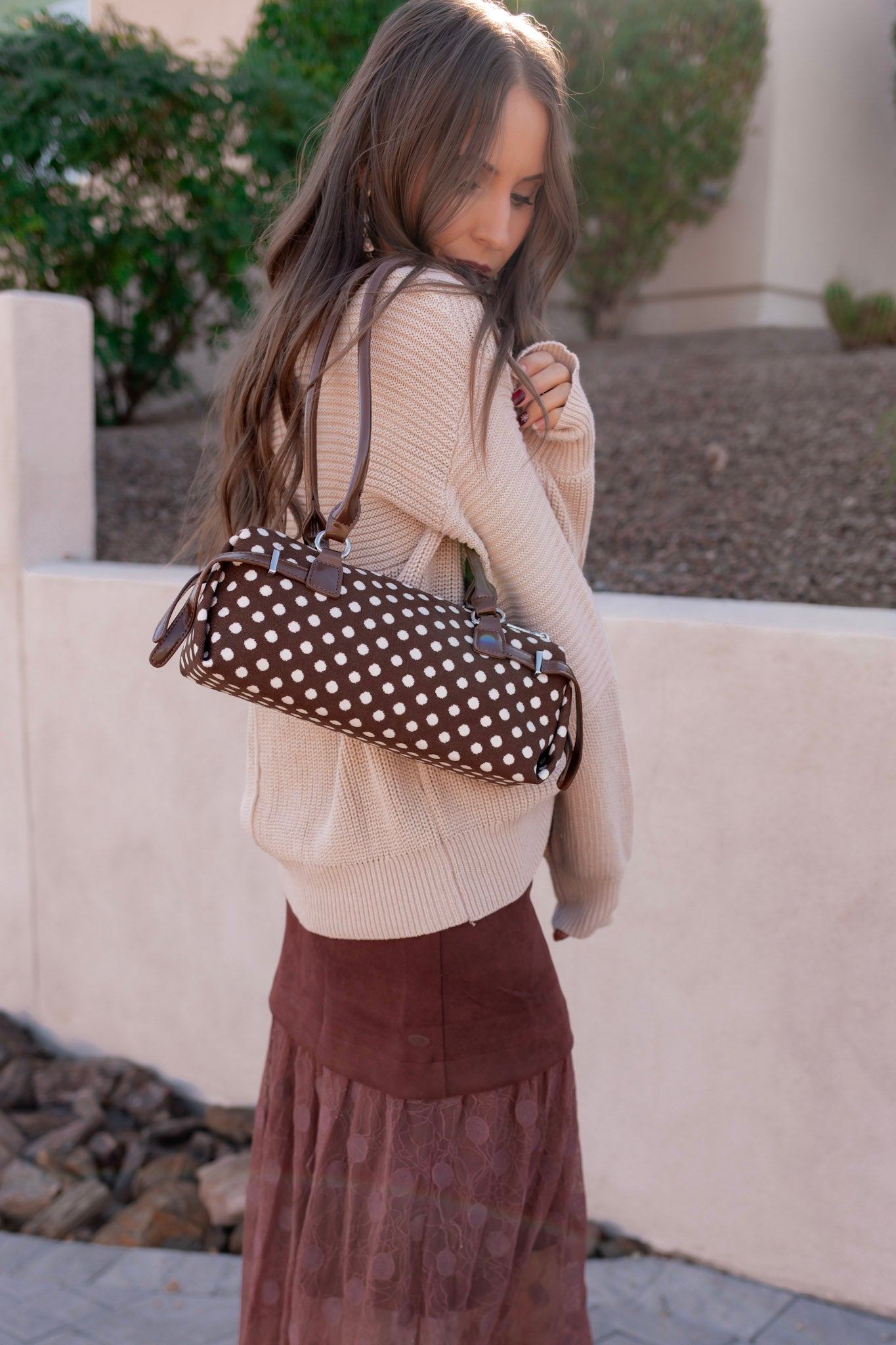 Terry Polka Dot Barrel Shoulder Bag-Purses & Bags-Krush Kandy, Women's Online Fashion Boutique Located in Phoenix, Arizona (Scottsdale Area)