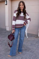 Tiffany Wine Striped Knit Sweater-Sweater-Krush Kandy, Women's Online Fashion Boutique Located in Phoenix, Arizona (Scottsdale Area)